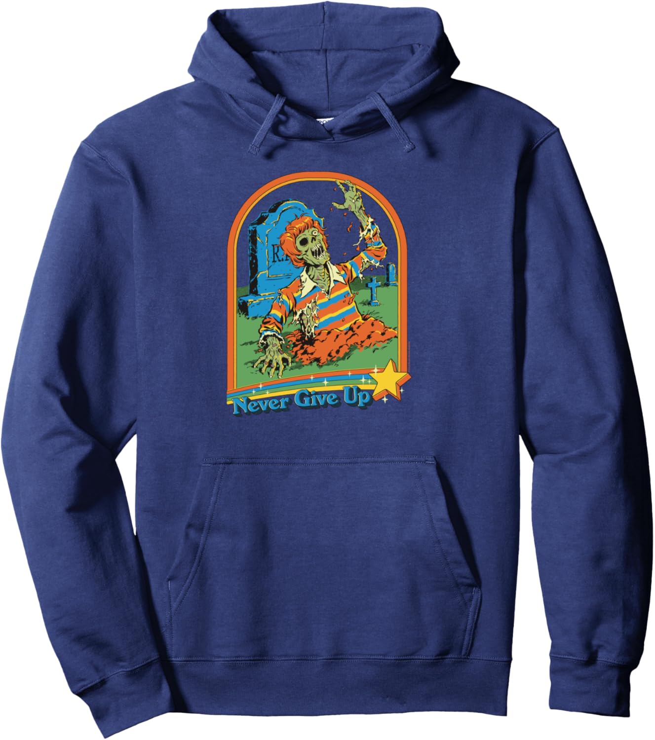 Steven Rhodes Never Give Up Zombie Rising Retro Dark Humor Pullover Hoodie