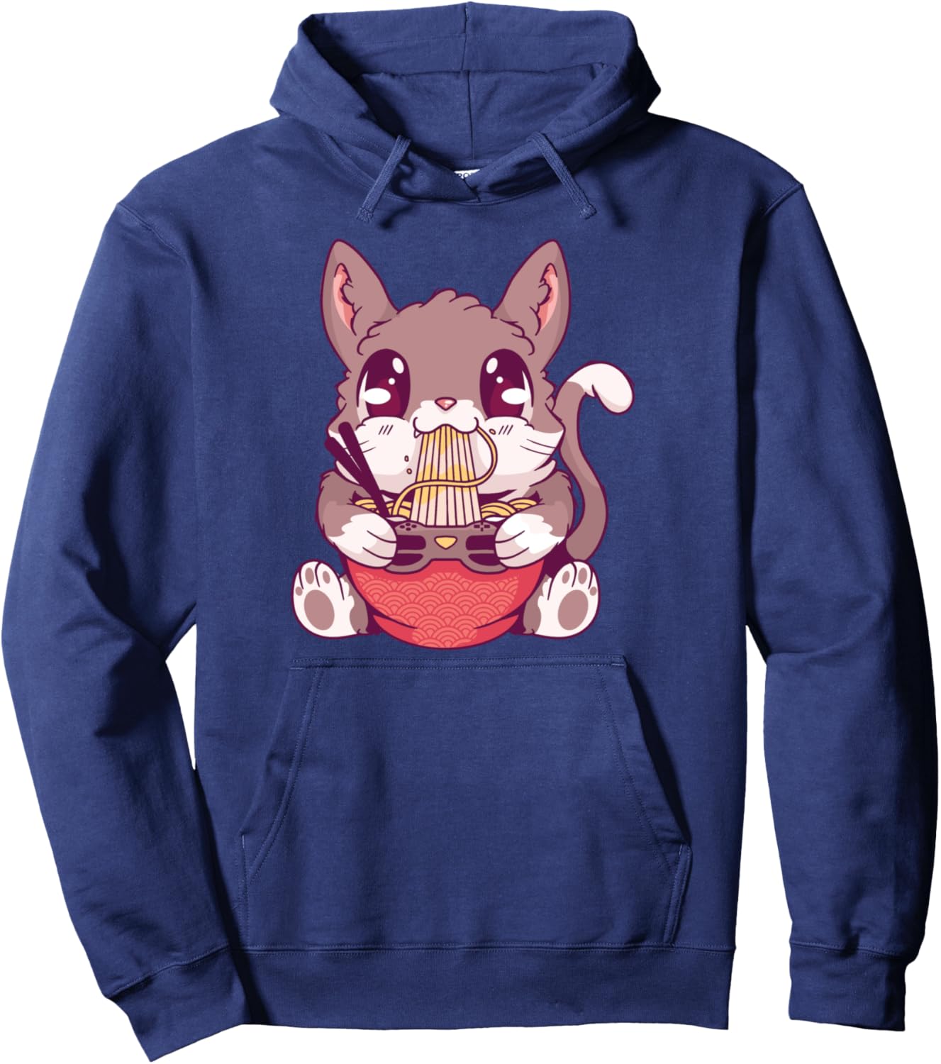 Kawaii Japanese Ramen Noodle neko cat Gamer Anime Pullover Hoodie