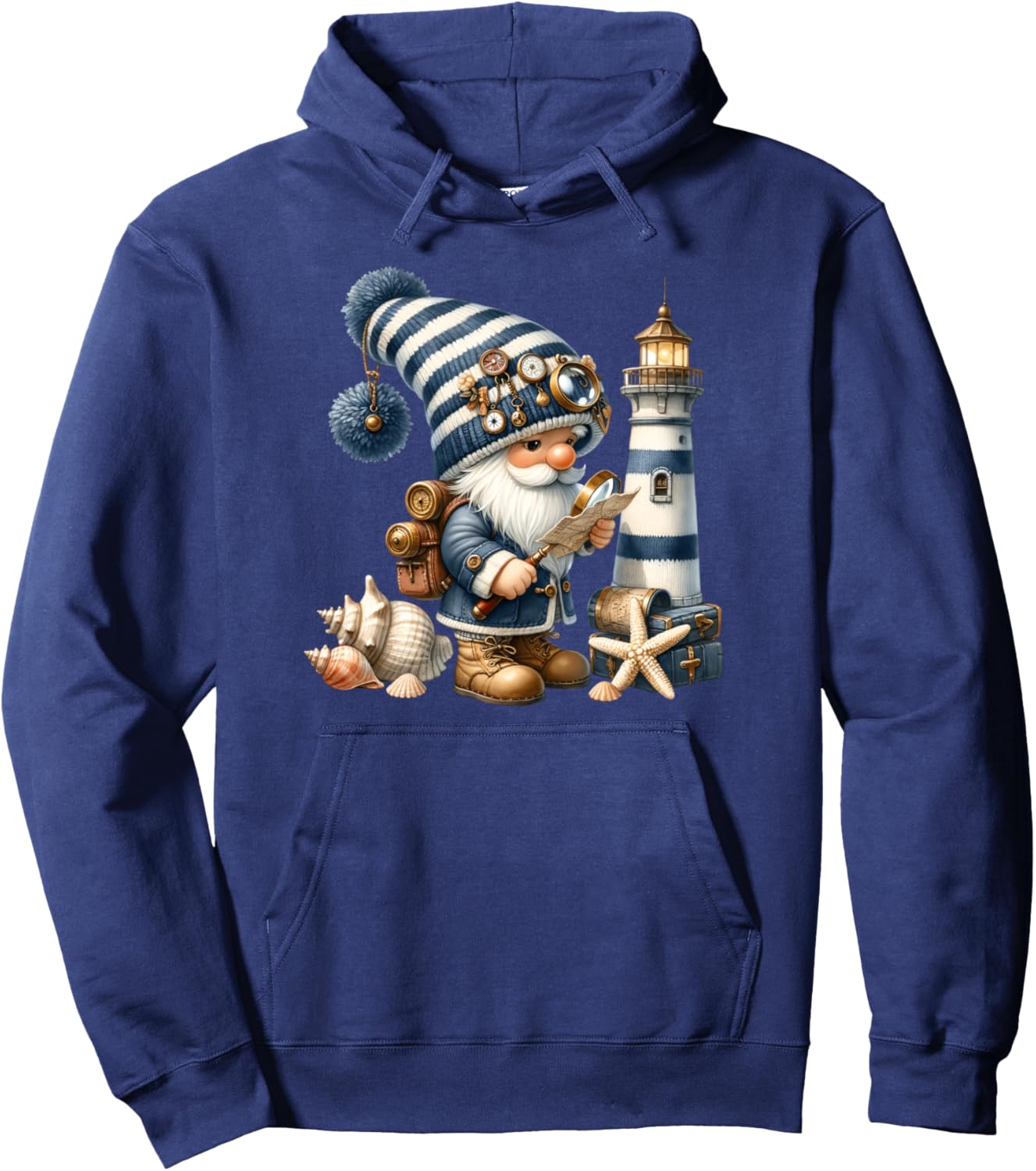 Nautical Gnome For Women And Men With Seashell Lighthouse Pullover Hoodie