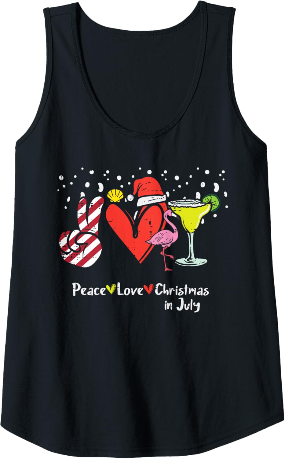 Womens Peace Love Christmas In July Funny Summer Xmas Hippie Women Tank Top