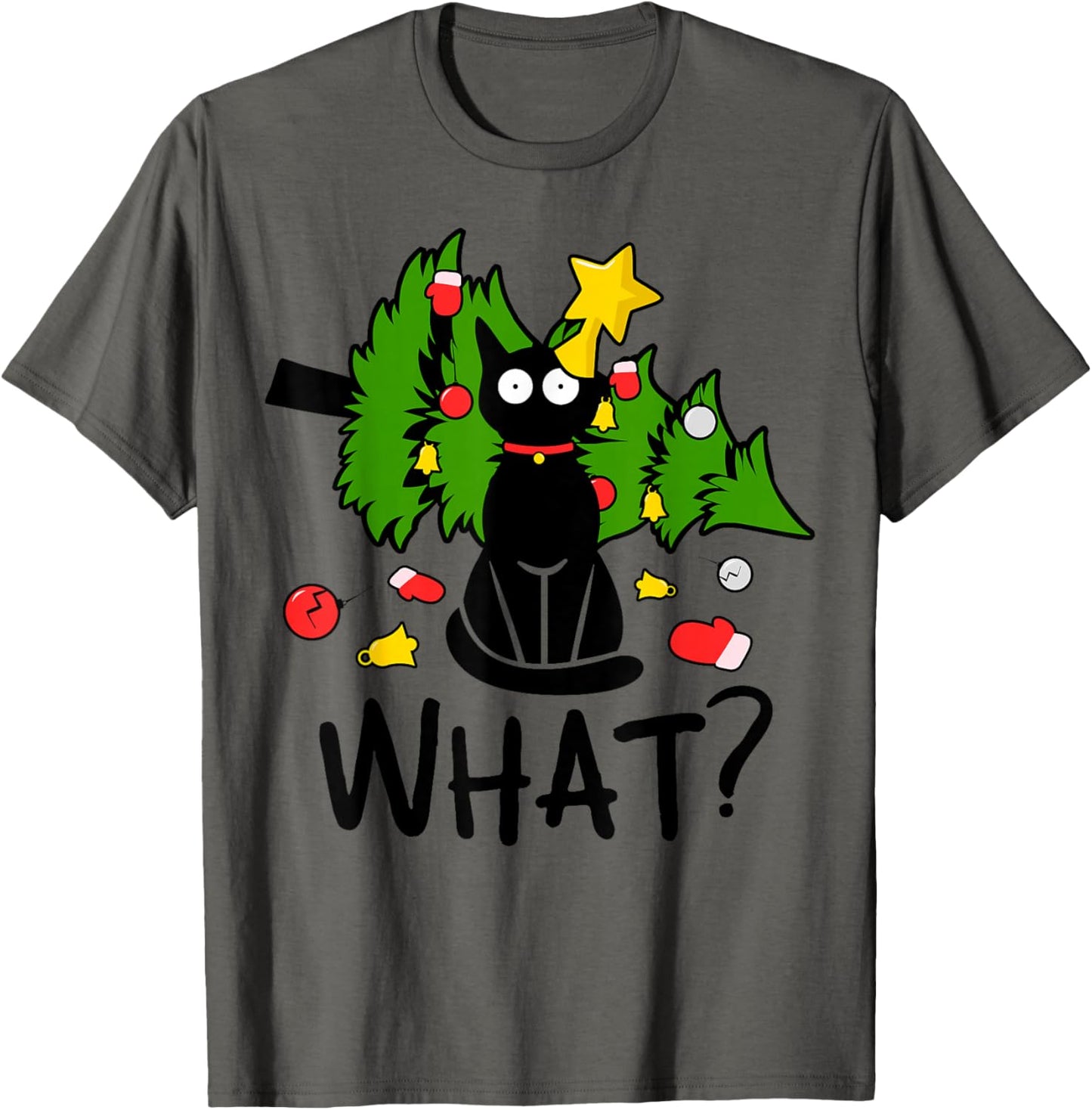 Funny Black Cat Christmas Tree Merry Xmas Humor Cat What?