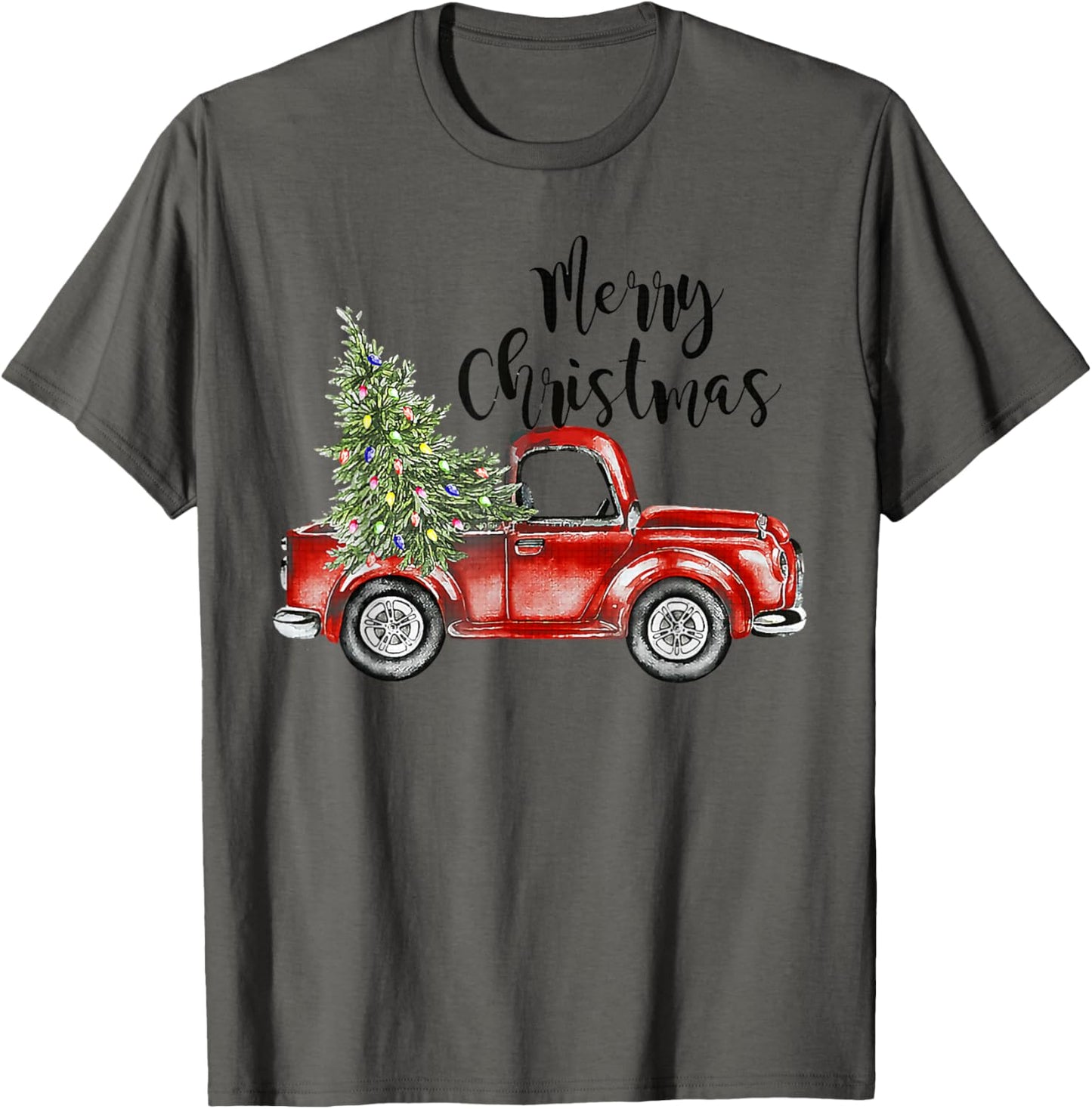 Merry Christmas Red Truck Tree Light Funny Family Xmas