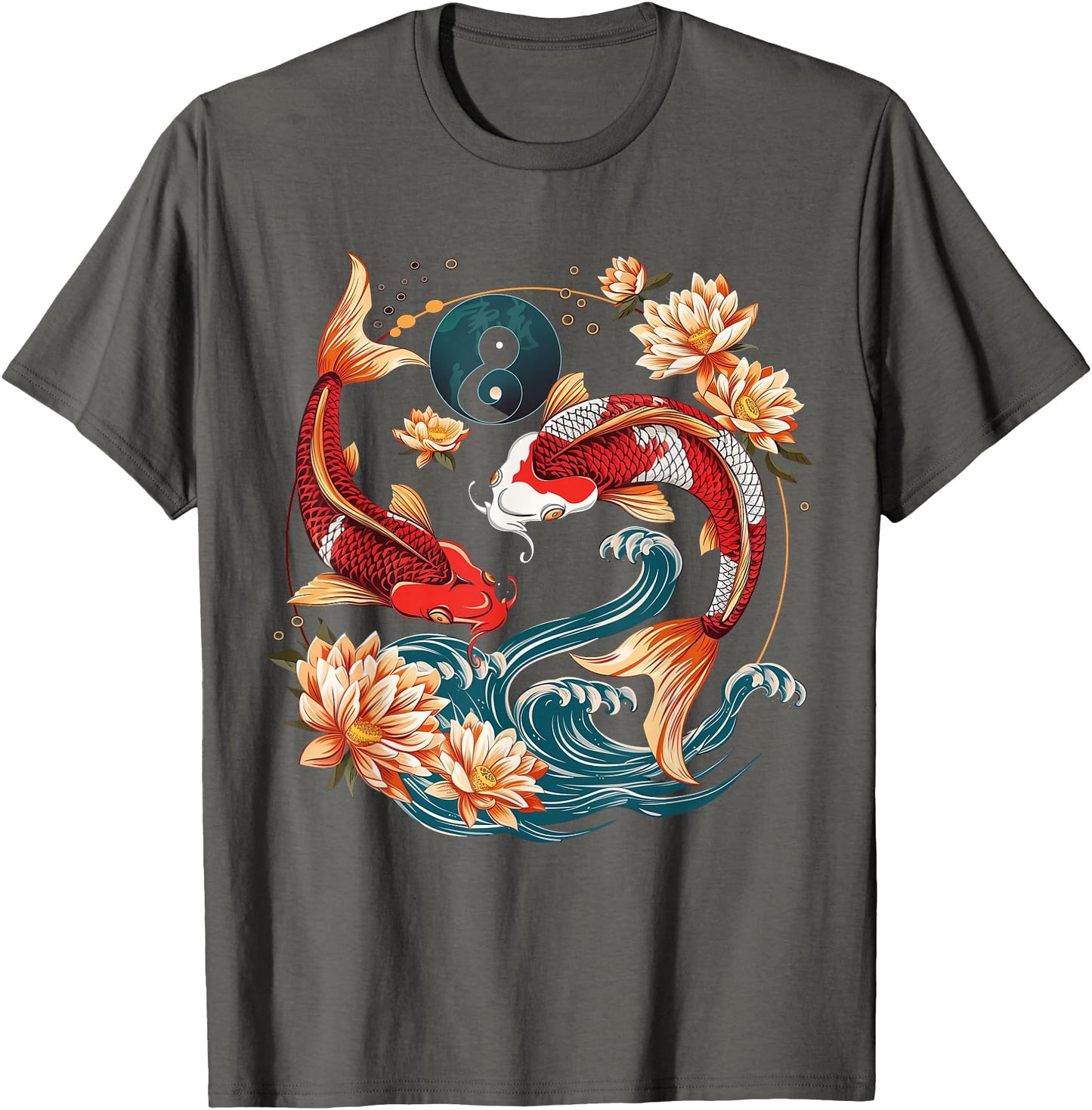 Japanese Koi Fish Vintage Lotus Flowers