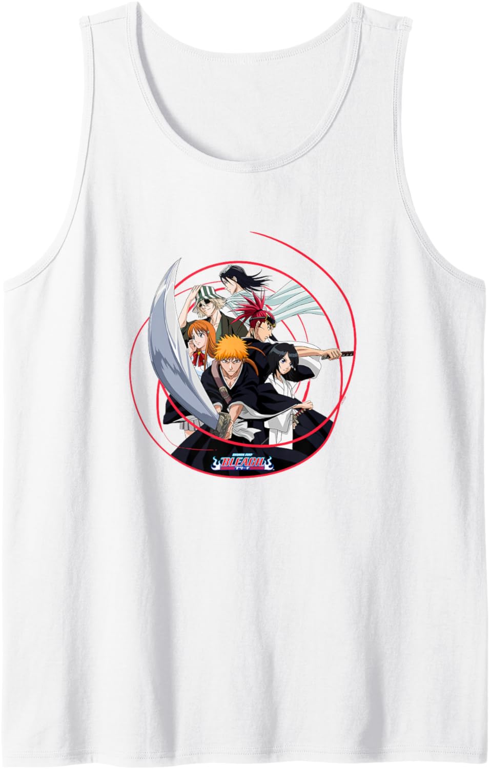 Bleach Ichigo and Cast with Sword and Swirl Anime Tank Top