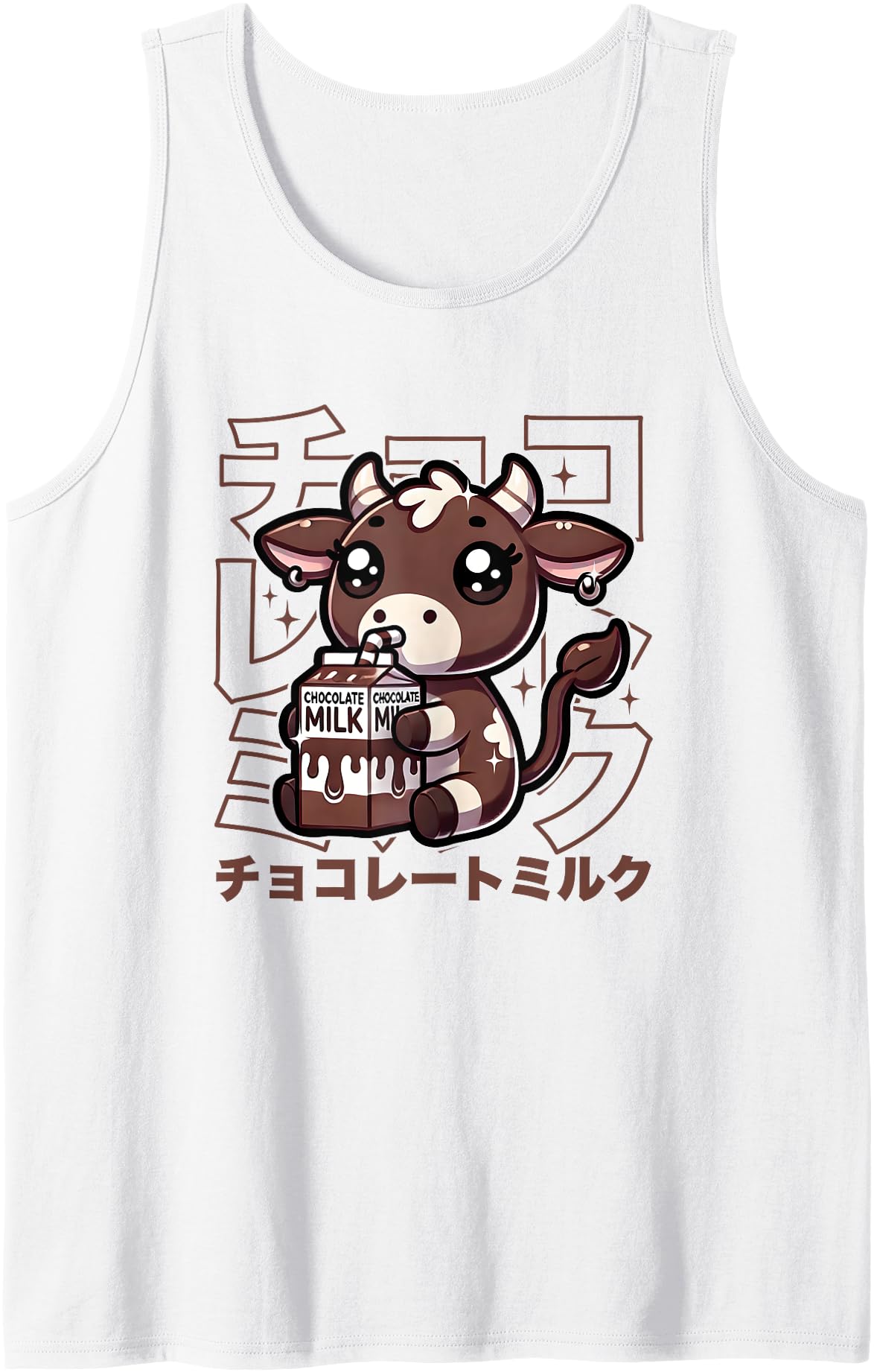 Chocolate Milk Cow Cute Kawaii Japanese Style Brown Cow Tank Top