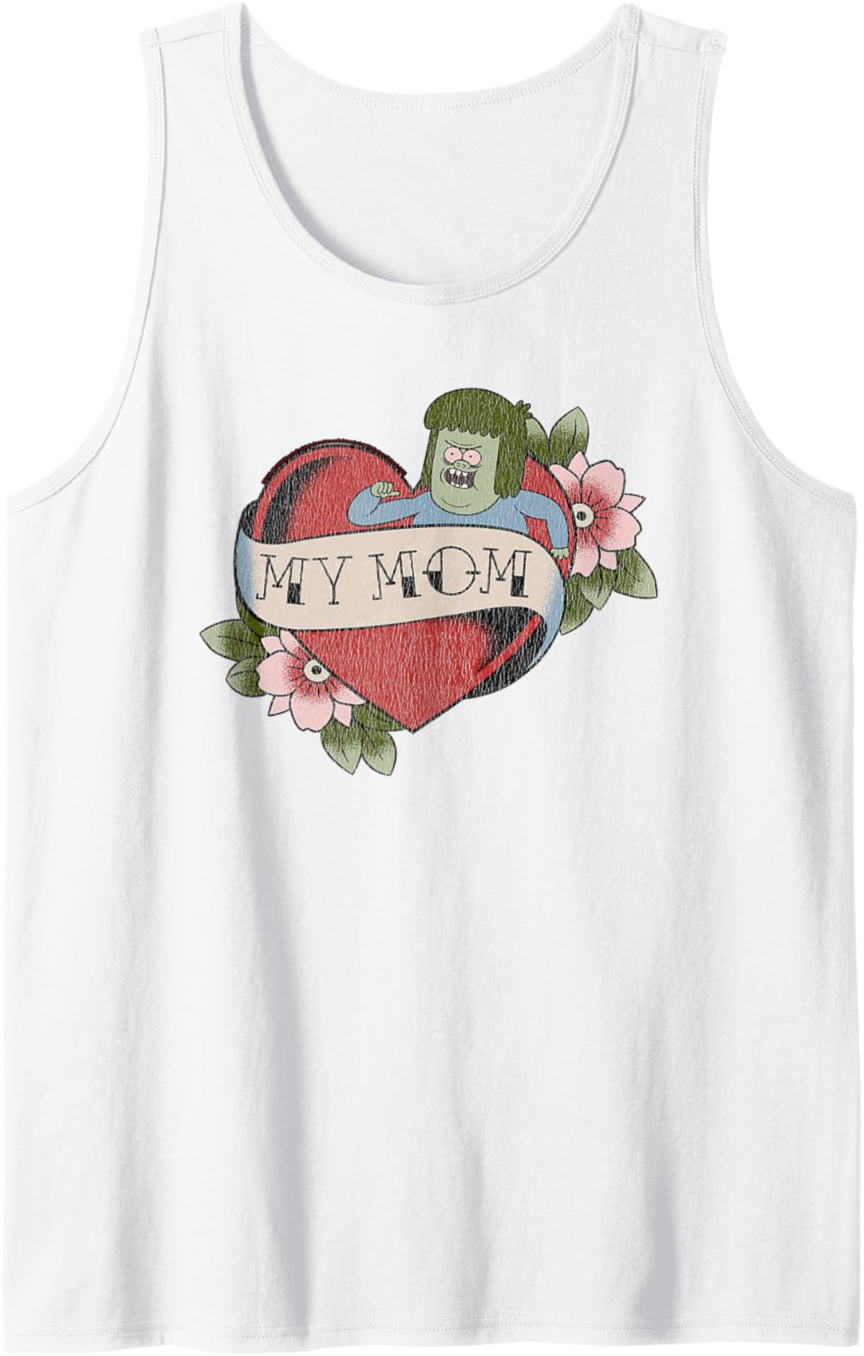 Regular Show Muscle Man My Mom Heart Tattoo Funny Cartoon Tank Top