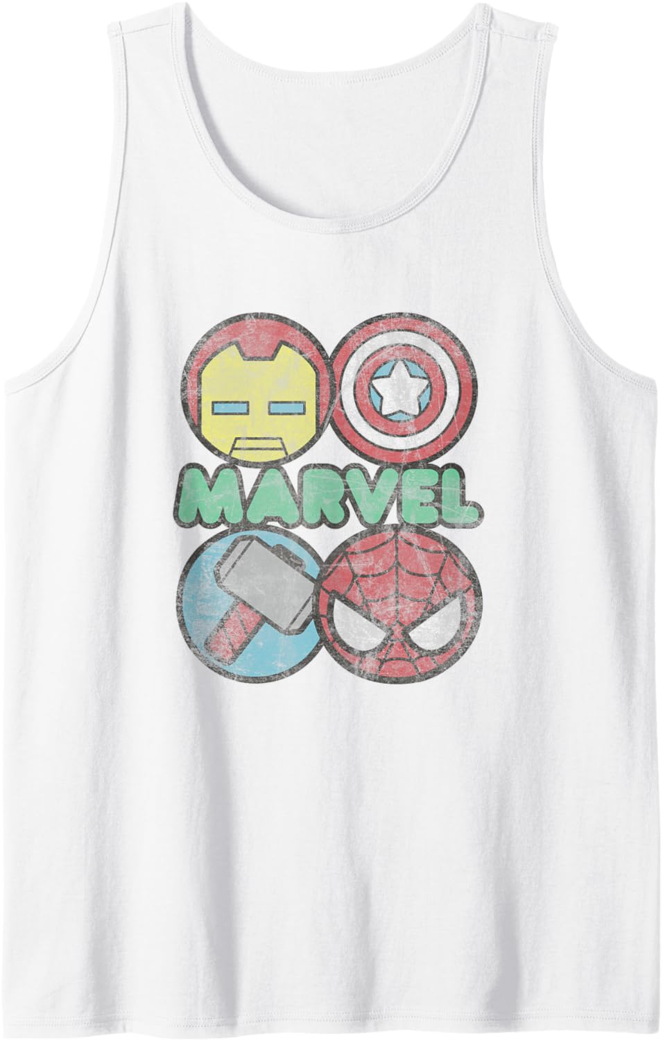 Marvel Kawaii Chibi Avengers Icons Distressed Logo Tank Top