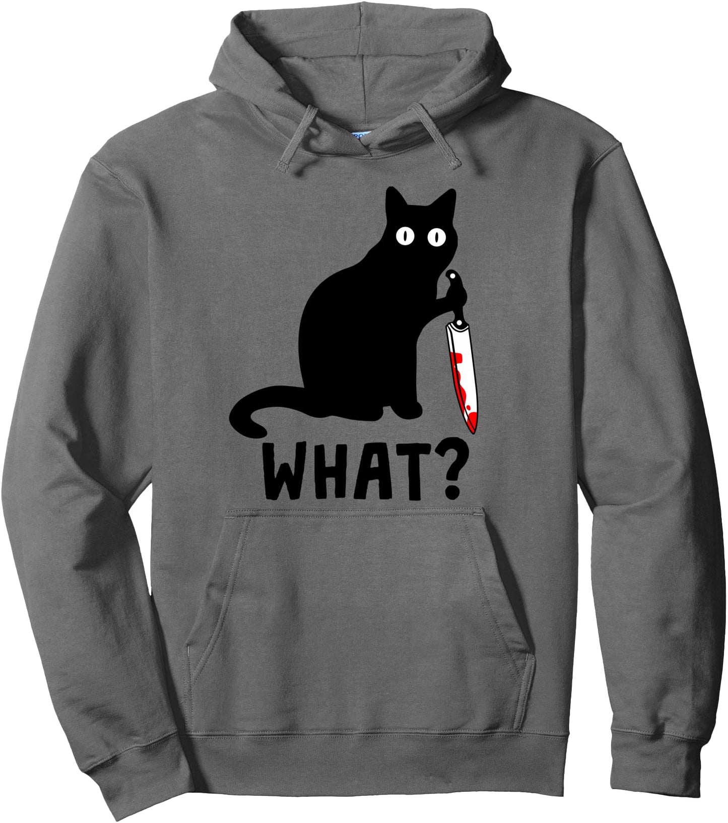What? Murderous Black Cat Holding A Knife Funny Graphic Pullover Hoodie