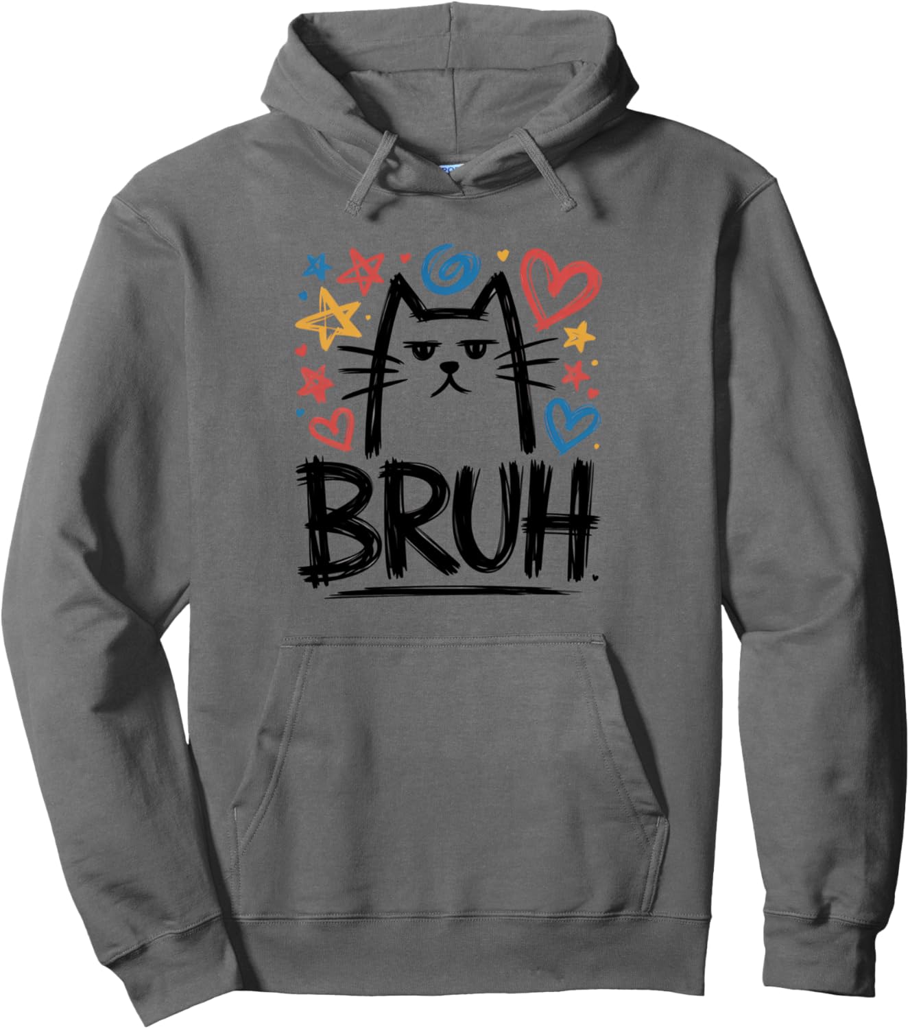 Bruh Cat Meme Doodle Funny Sarcastic Graphic Men Women Kids Pullover Hoodie