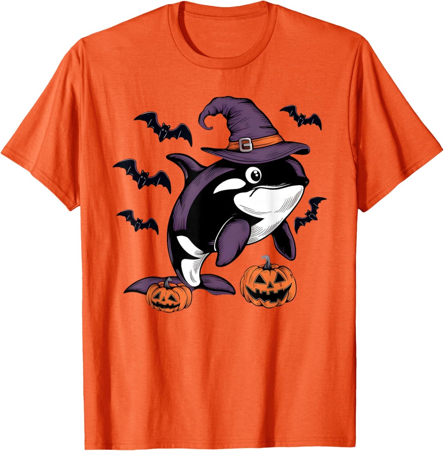 Funny Pumpkin Bat Witch Costume Orca Halloween T-Shirt