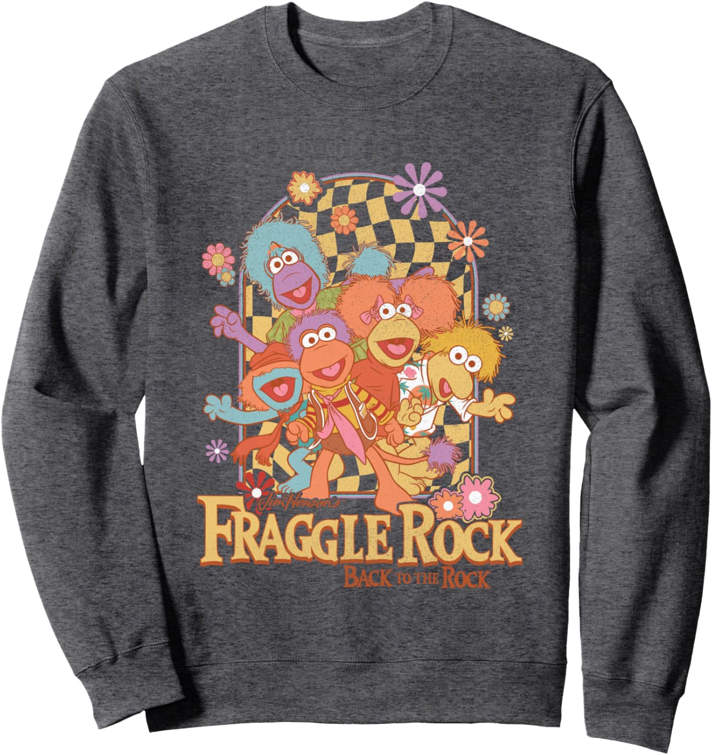 Fraggle Rock Back To The Rock Group Shot Vintage Chest Logo Sweatshirt