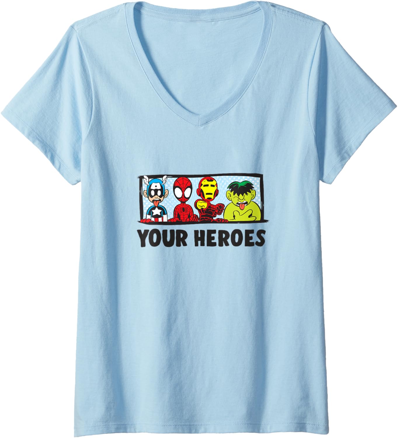 Marvel Comics Retro Classic Your Heroes Cartoons Chibi Panel V-Neck