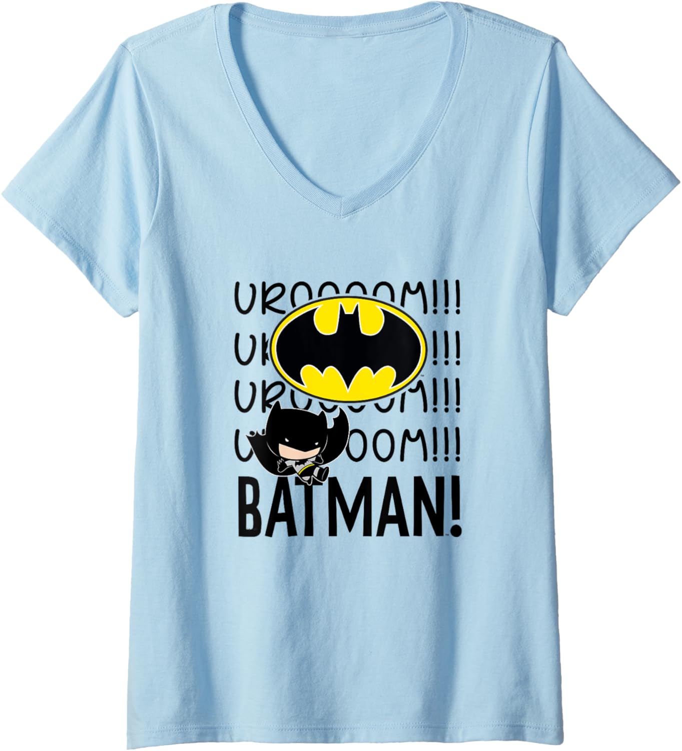 DC Comics Batman Vroom Vroom Cute Chibi Batman Logo Stack V-Neck