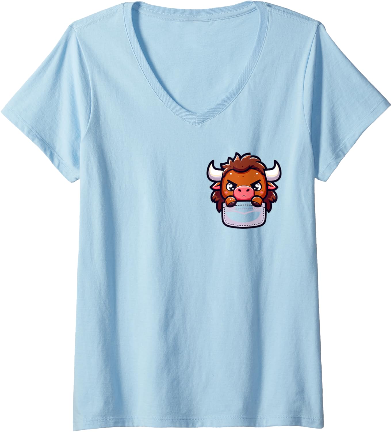 Womens Adorable Chibi Japanese Pocket Kawaii Minotaur V-Neck