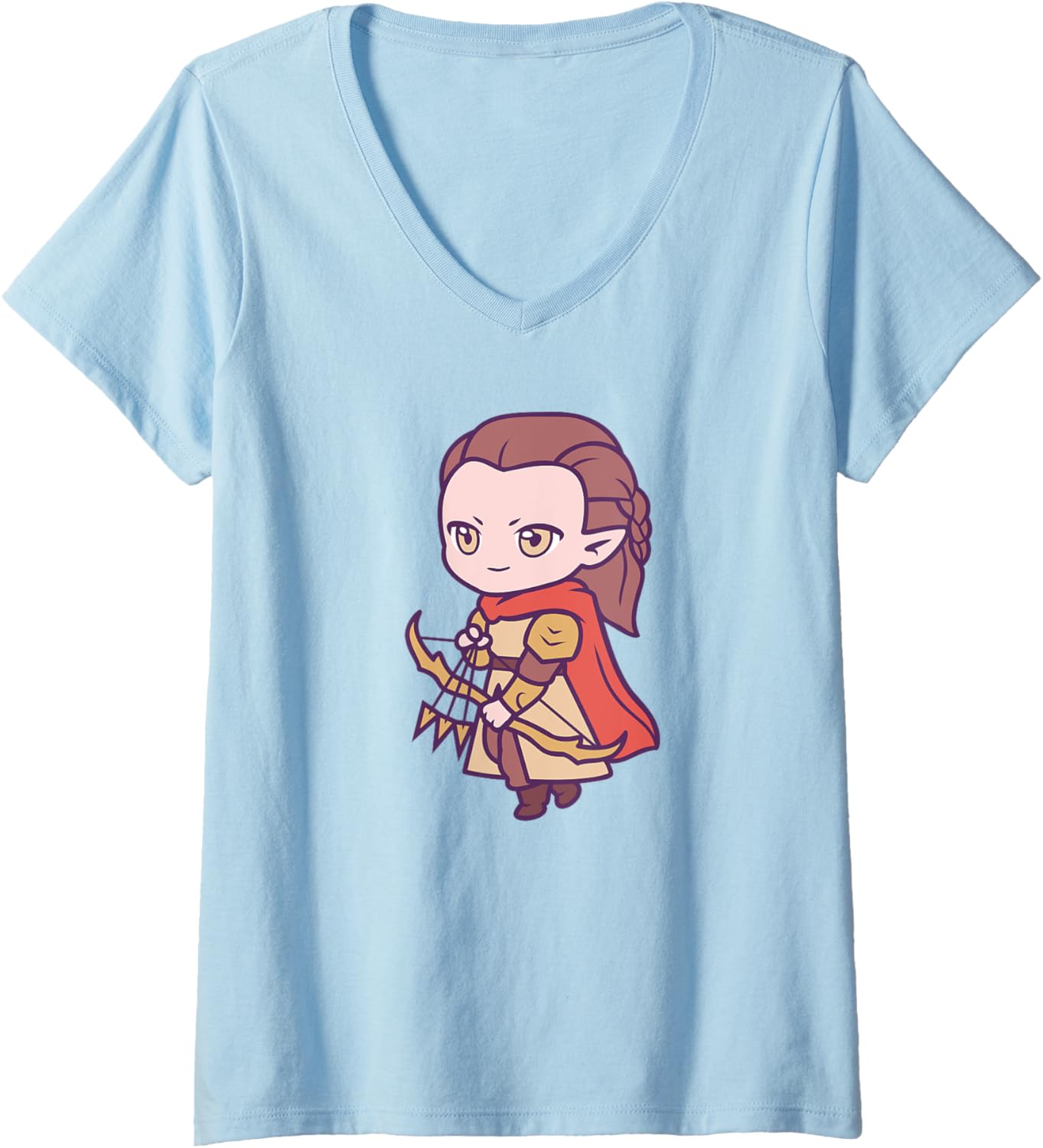 Womens Manga Chibi Archer Girl Elf V-Neck