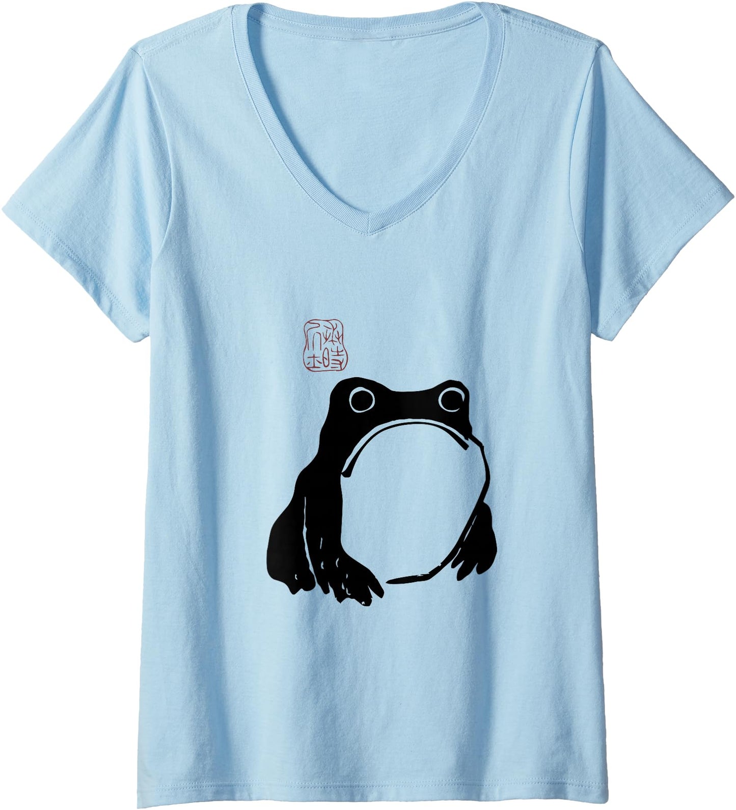 Womens Japanese Grumpy Frog Toad Unimpressed Animal Funny Cute V-Neck