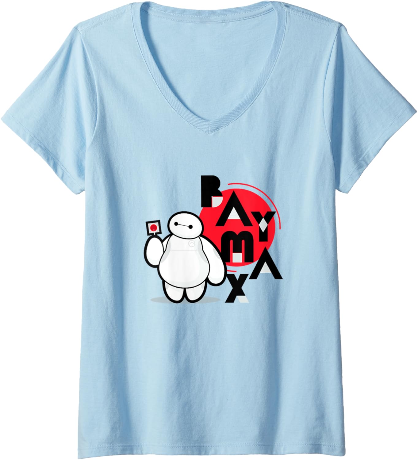 Womens Disney Big Hero 6 Baymax With Lollipop Cute Chibi Shot V-Neck