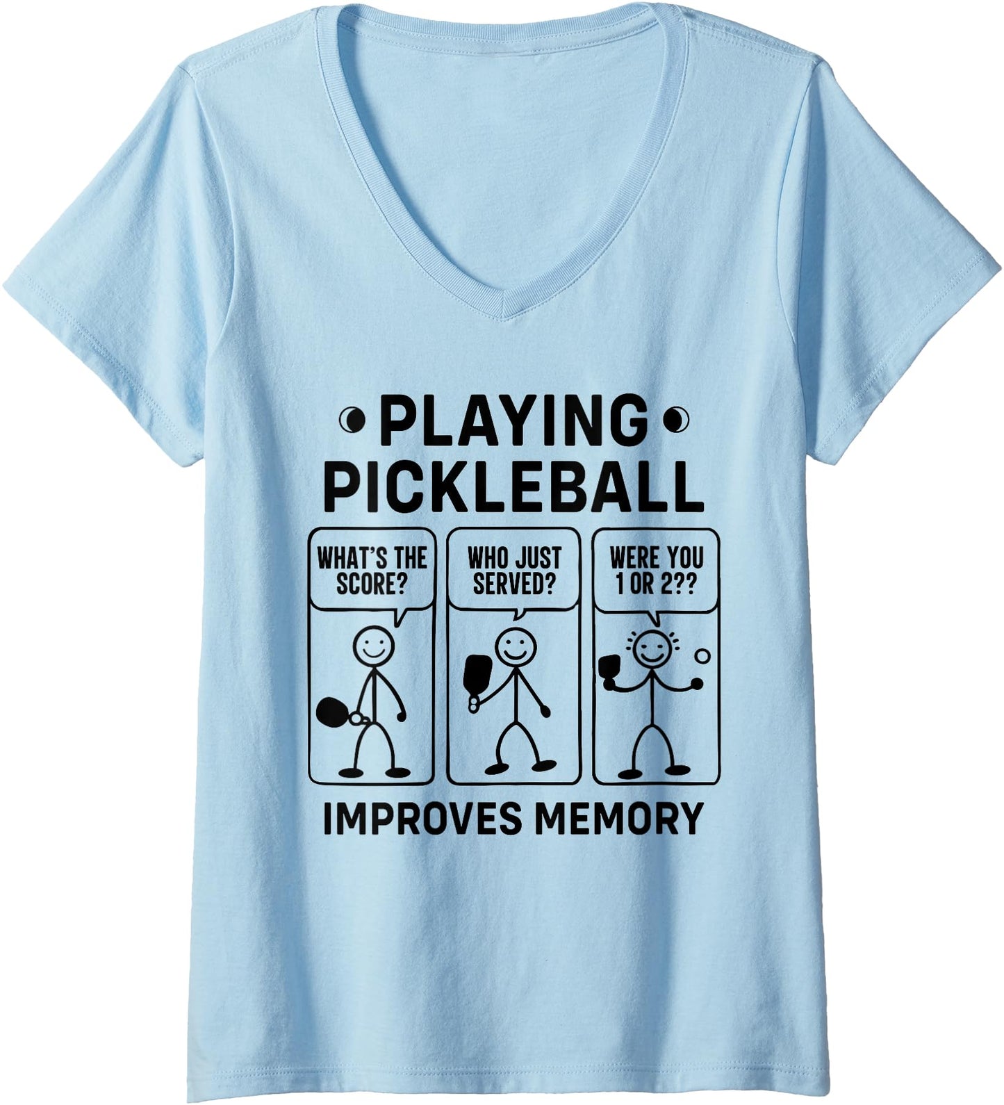 Womens Playing Pickleball Improves Memory Cartoon Player Design V-Neck