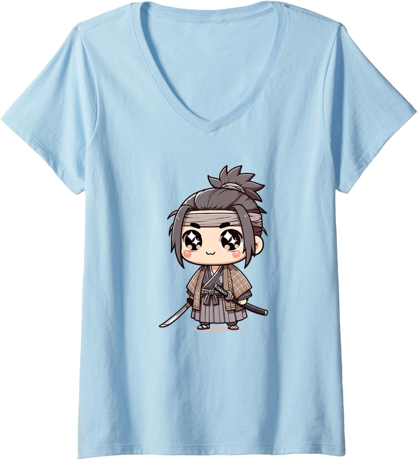Womens Adorable Cute Japanese Kawaii Chibi Ronin V-Neck
