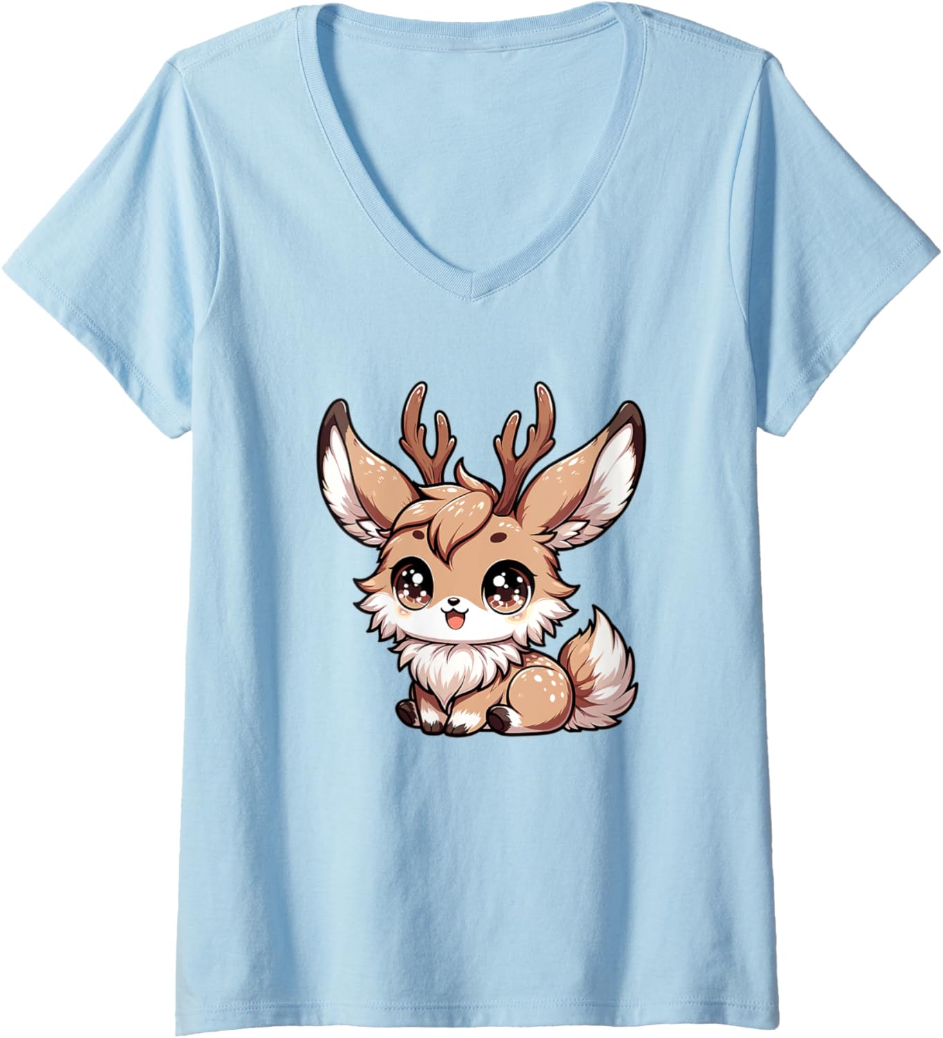 Womens Adorable Cute Japanese Kawaii Chibi Jackalope V-Neck