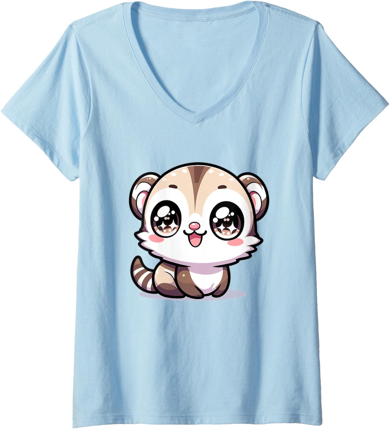 Womens Adorable Cute Japanese Kawaii Chibi Ferret V-Neck