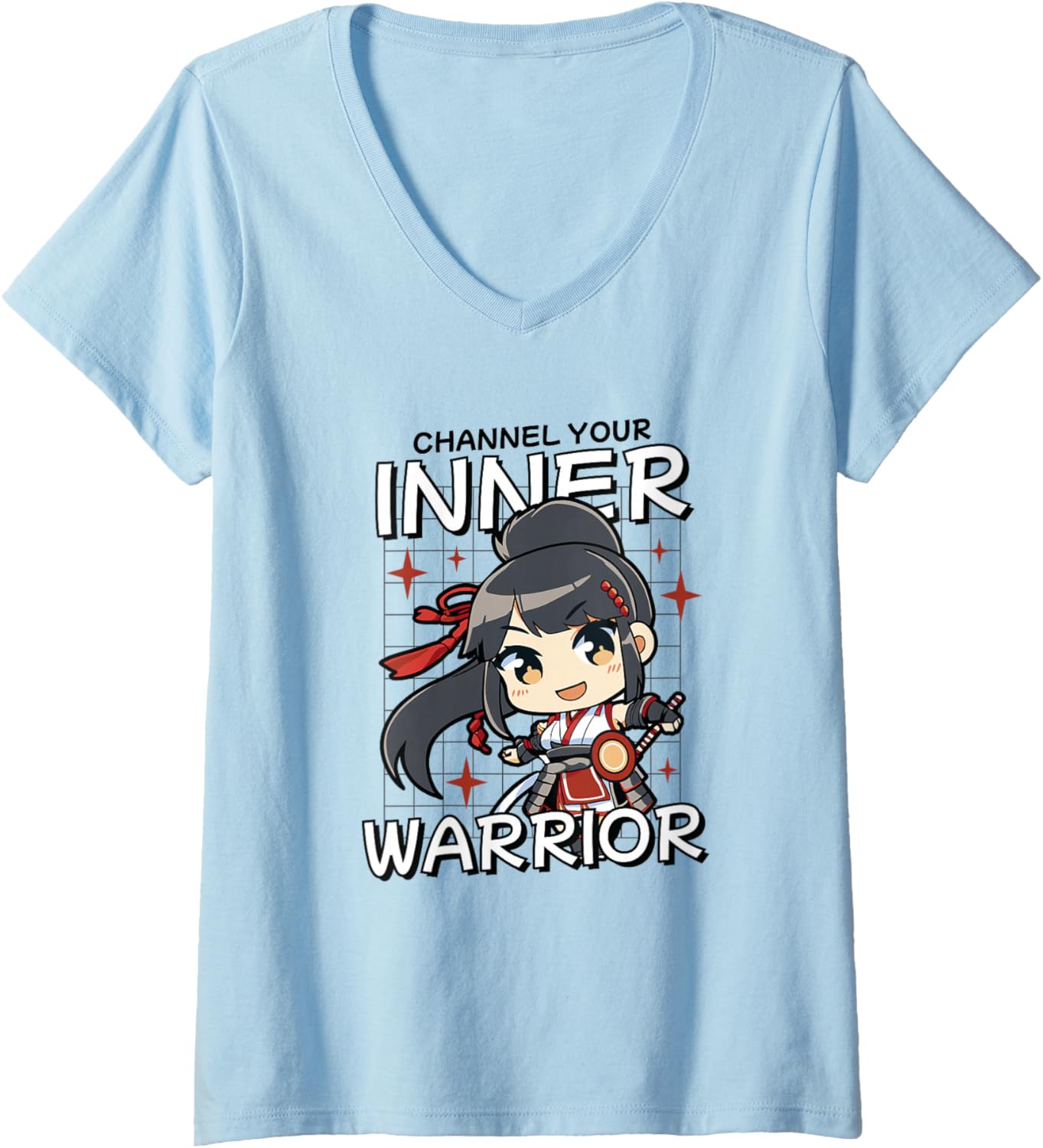 Womens Inner Warrior Japan Chibi Spirit V-Neck