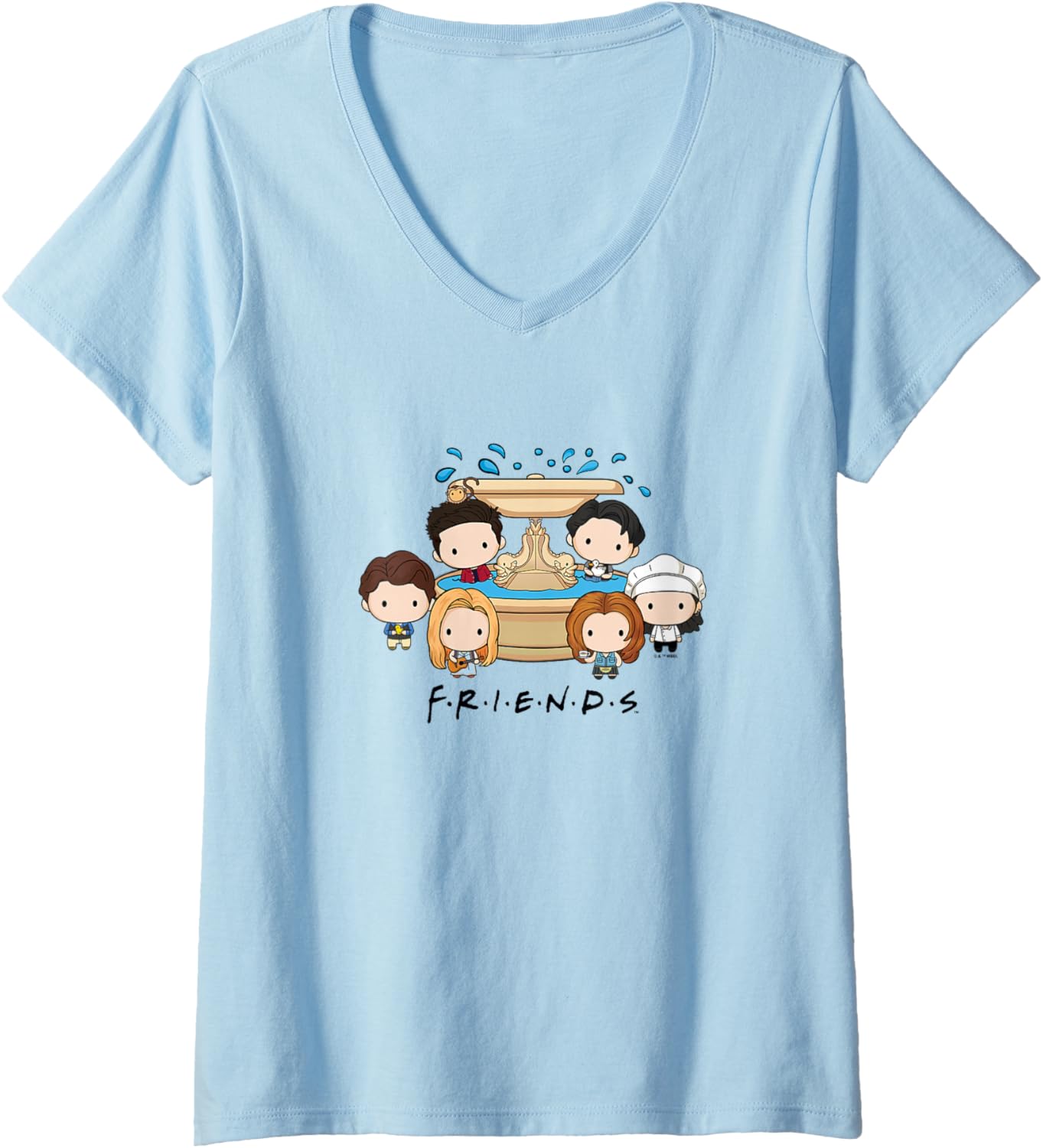 Womens Friends Playing In The Fountain Chibi Group Shot V-Neck