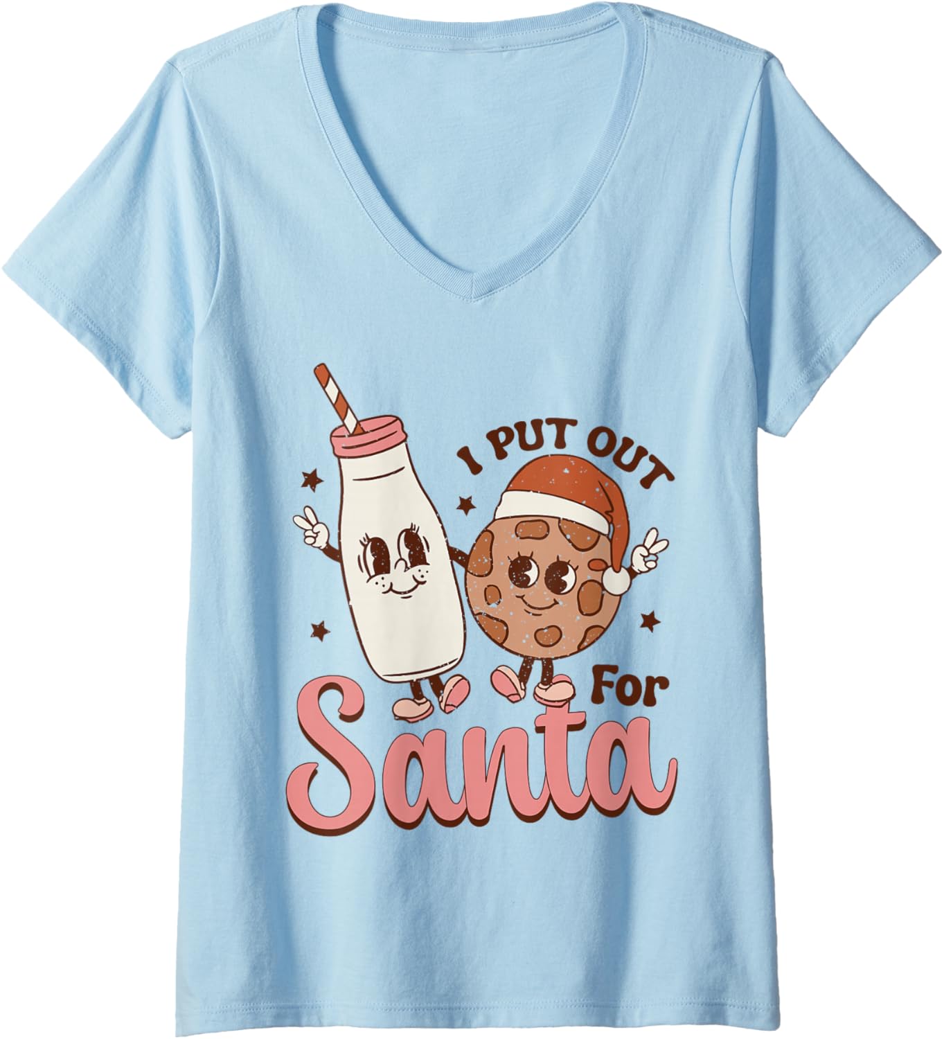 Womens I Put Out For Santa Milk Cookie Retro Christmas V-Neck