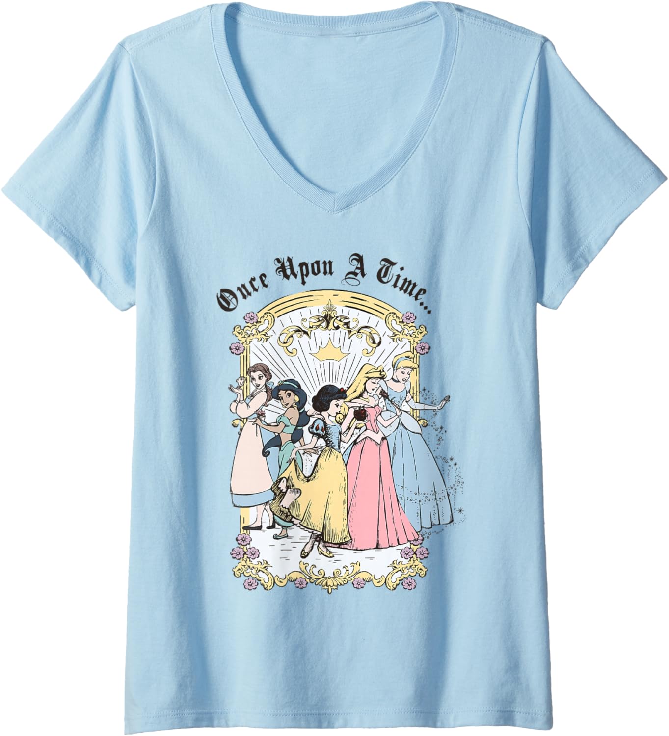 Womens Disney Princess Once Upon A Time Vintage Cartoon V-Neck