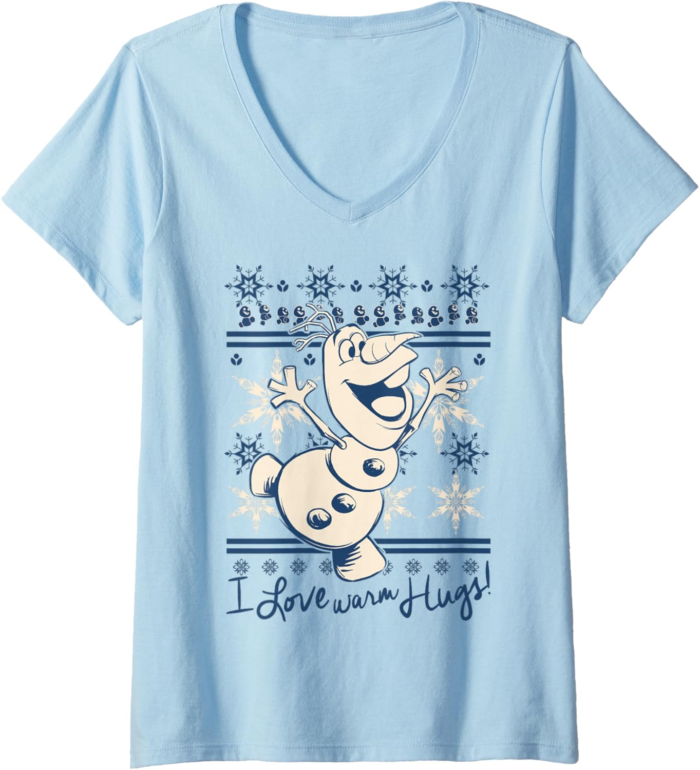Womens Disney Frozen Olaf I Love Warm Hugs V-Neck T-Shirt Small
