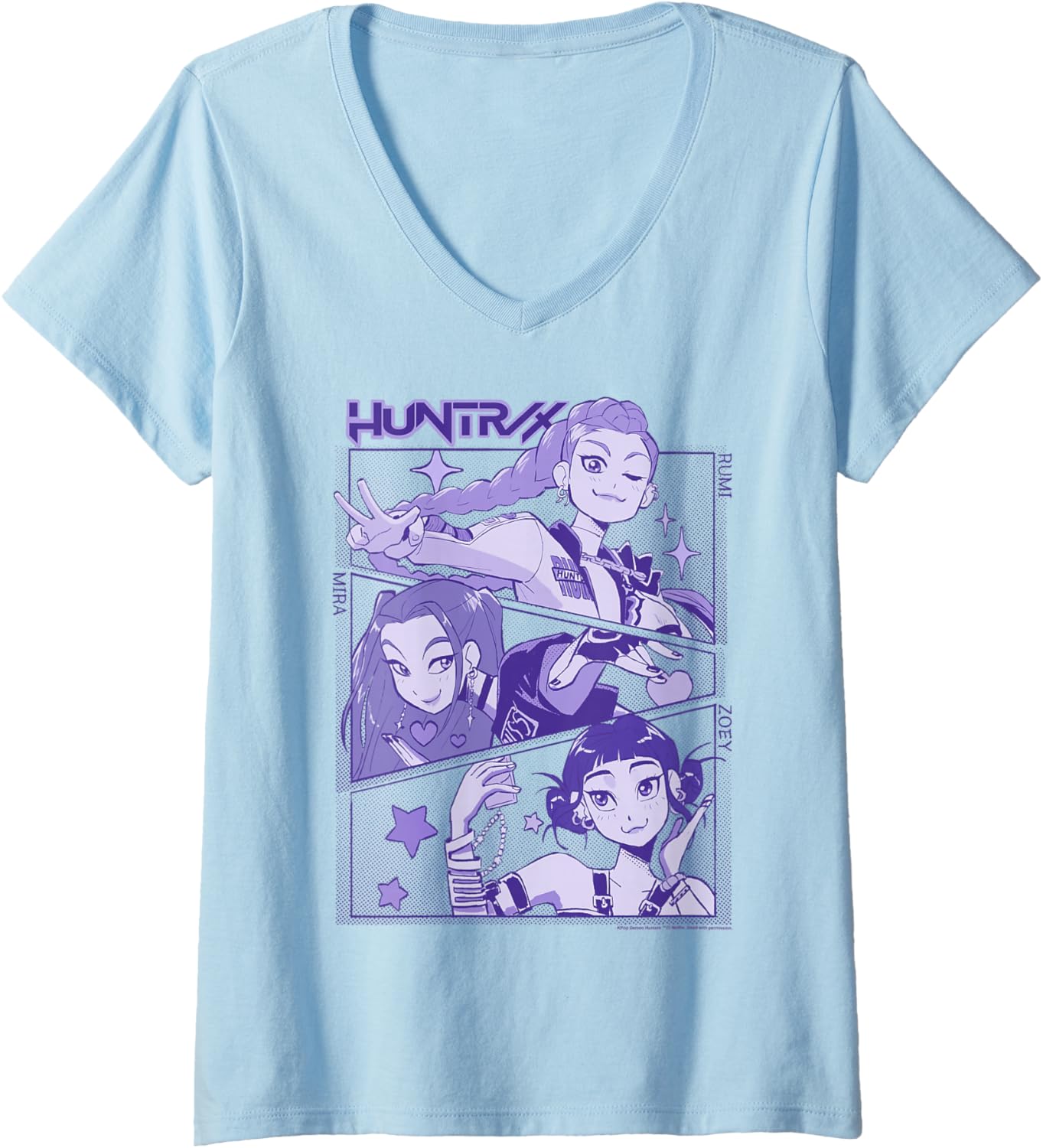 Womens Kpop Demon Hunters Halloween Huntrix Cute Manhwa Panels V-Neck