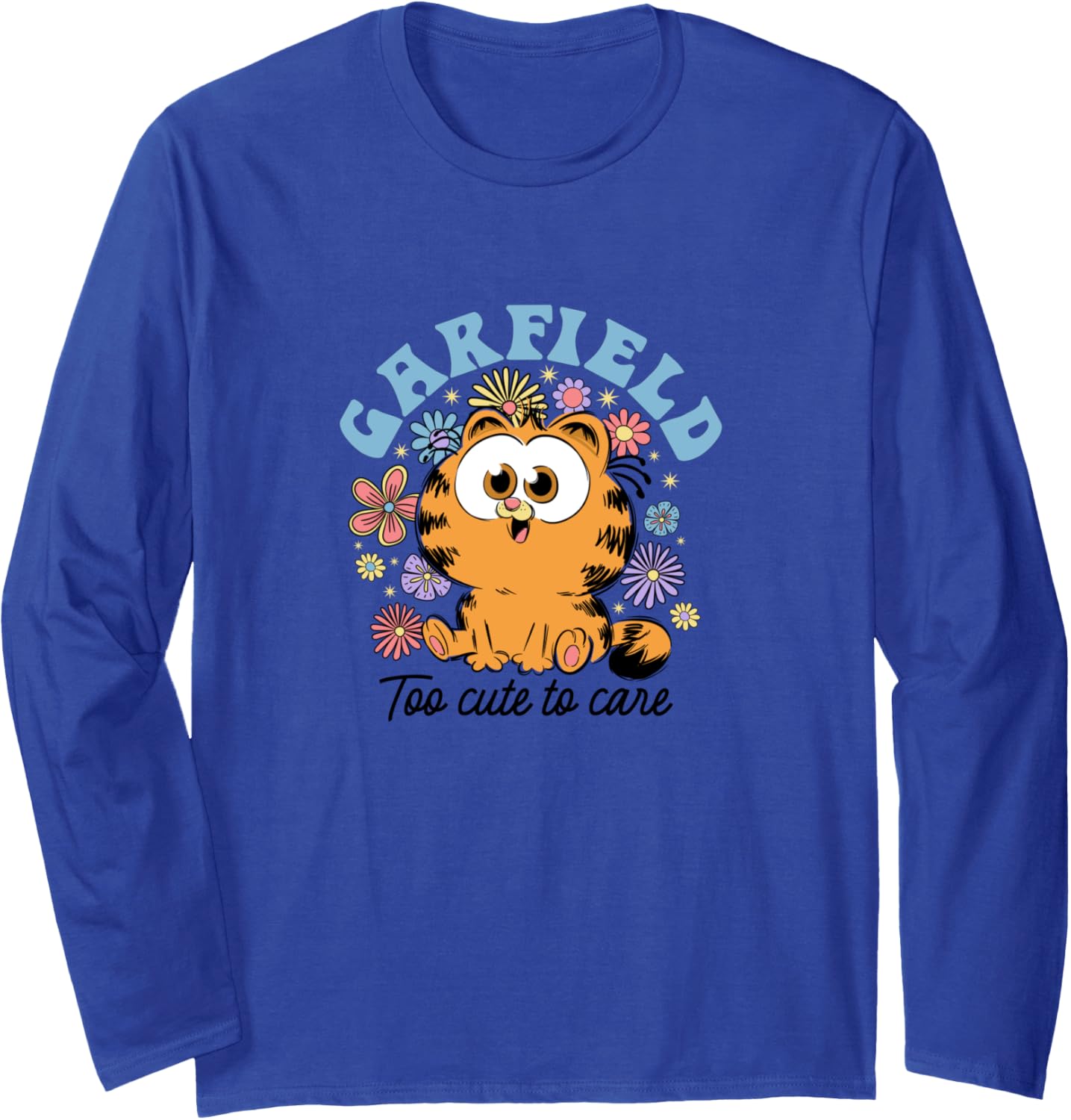 Garfield Chibi Floral Too Cute to Care in Black Text Long Sleeve