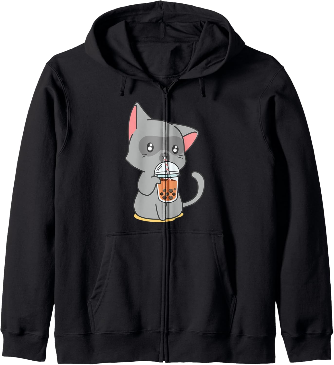 Bubble Tea Kawaii Boba Tea Japanese Lover Cat Kitten Anime Zip Hoodie