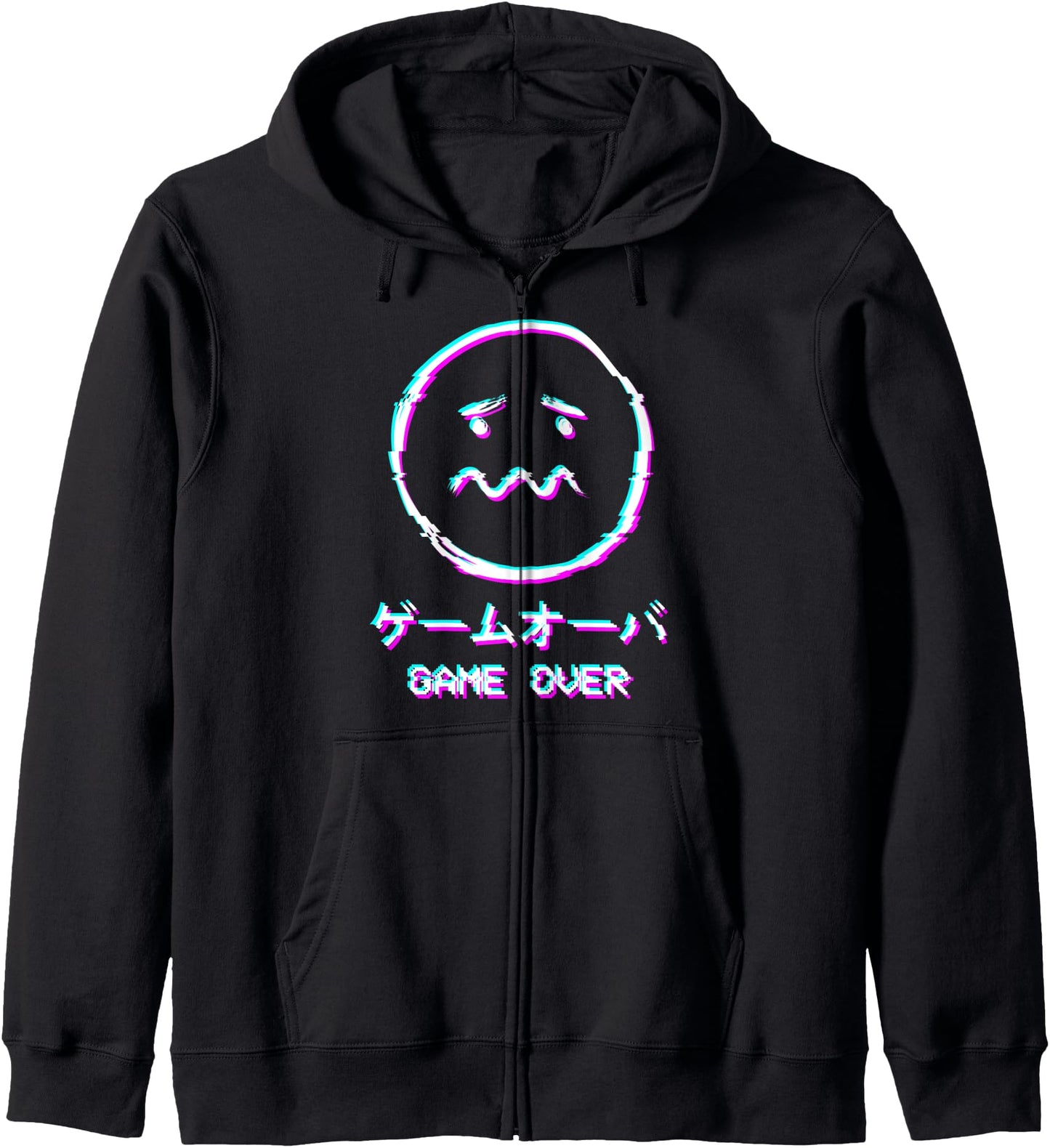 Vaporwave Aesthetic Sad Face Harajuku Japanese Game Over Zip Hoodie