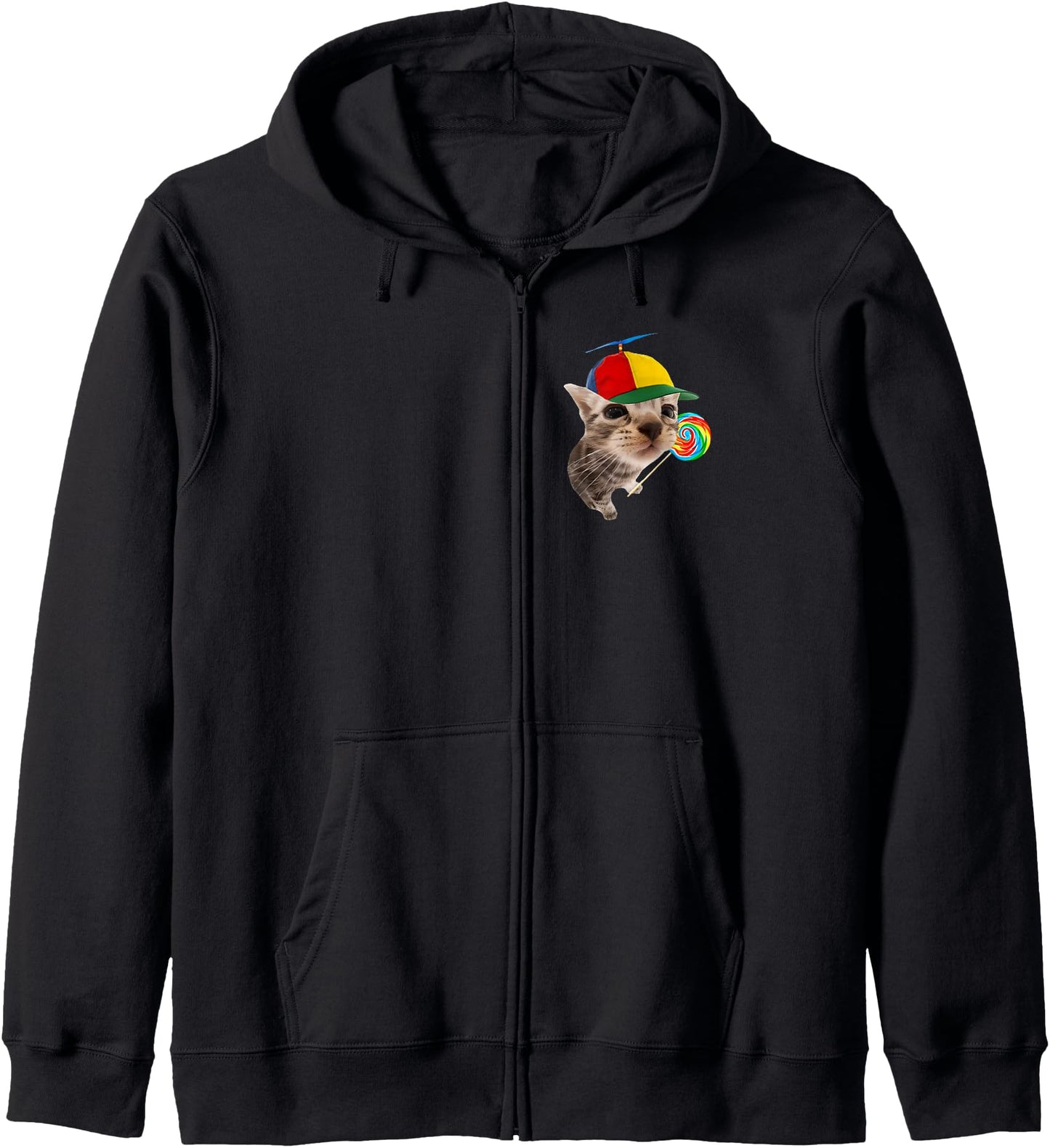 Silly Cat With Lollipop Meme Zip Hoodie