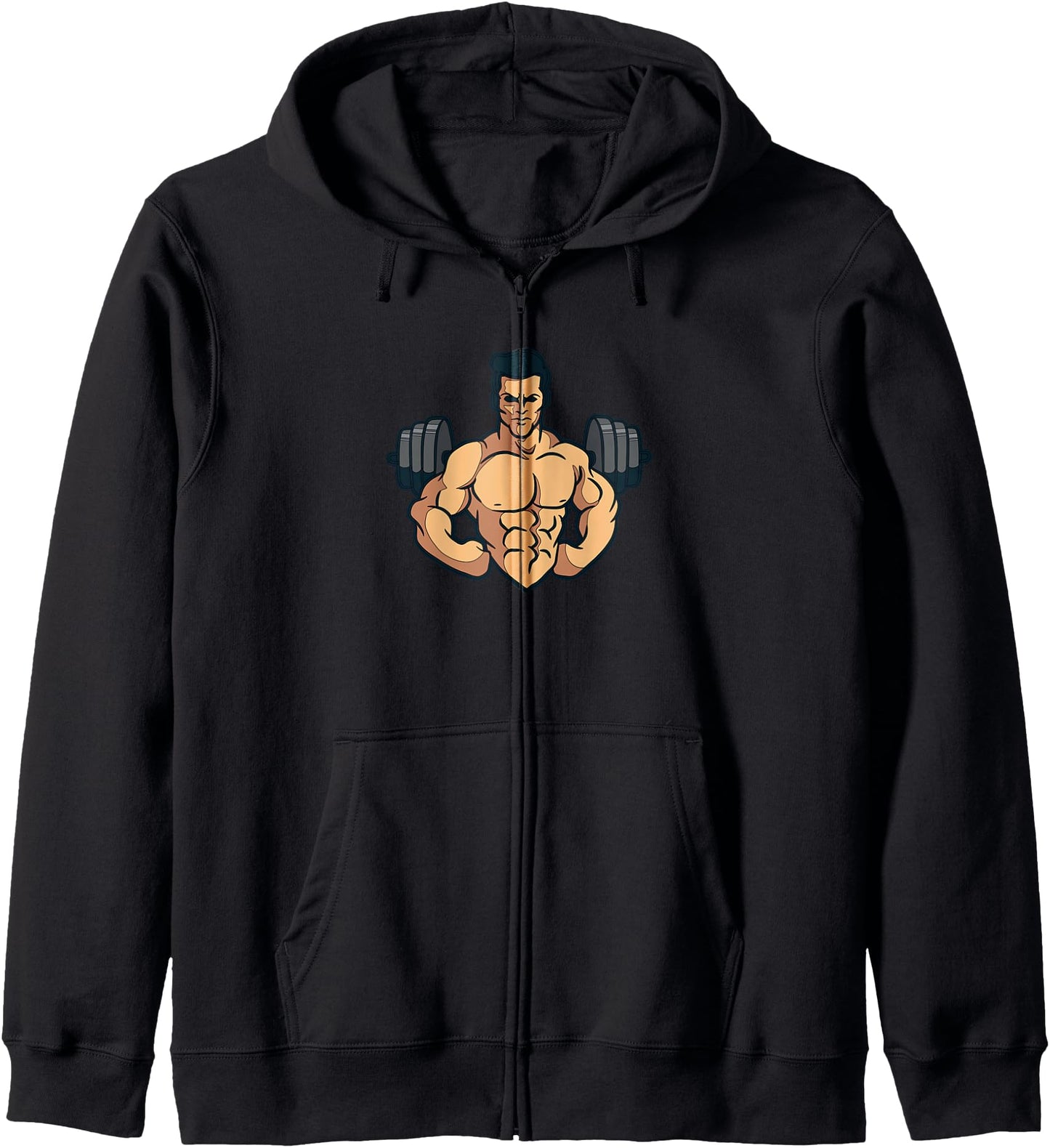 Cartoon Muscular Man Fitness Hero Character Design Zip Hoodie