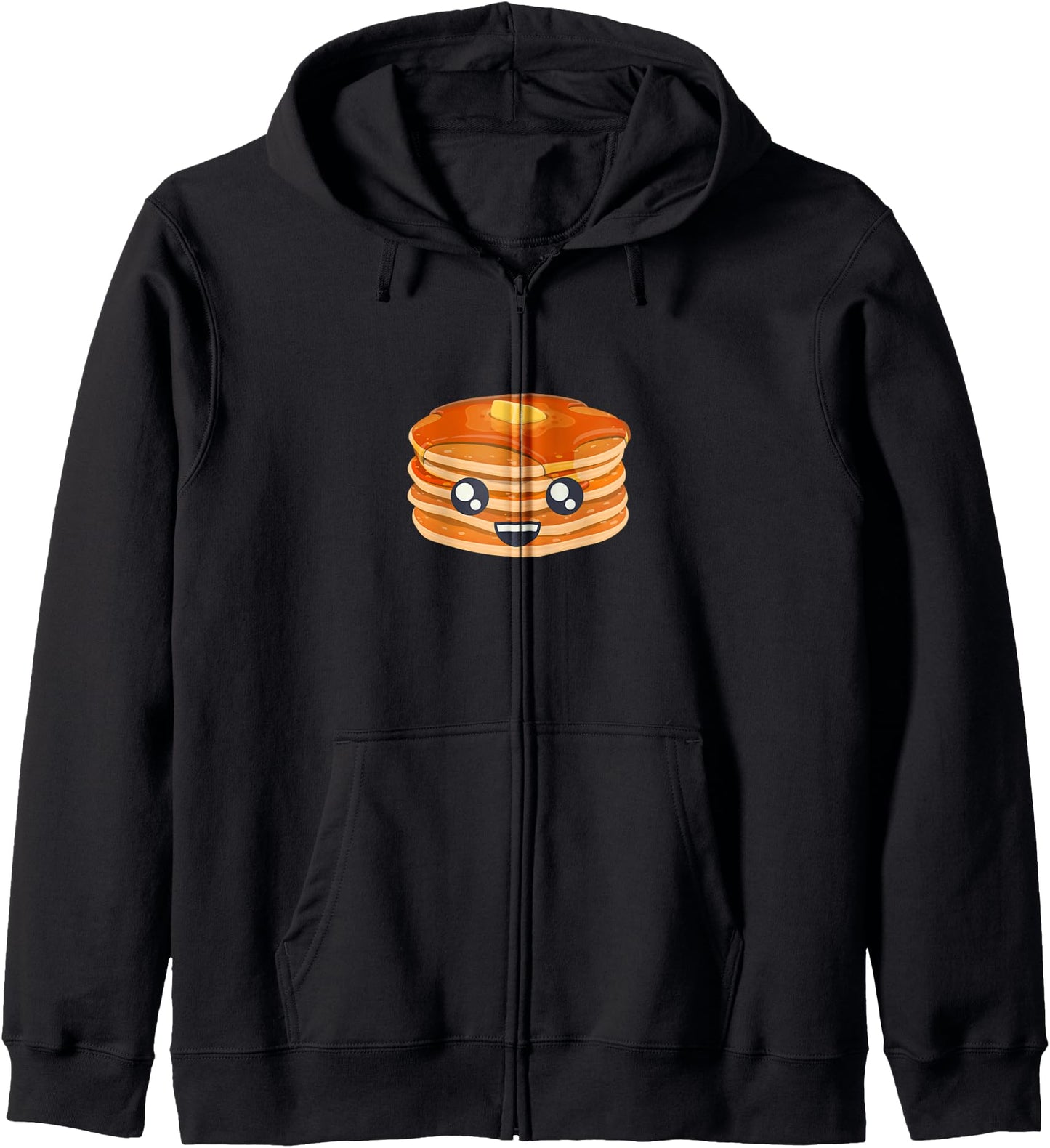 Funny Cute Fluffy Pancake Stack Kawaii Eyes Smile Japanese Zip Hoodie