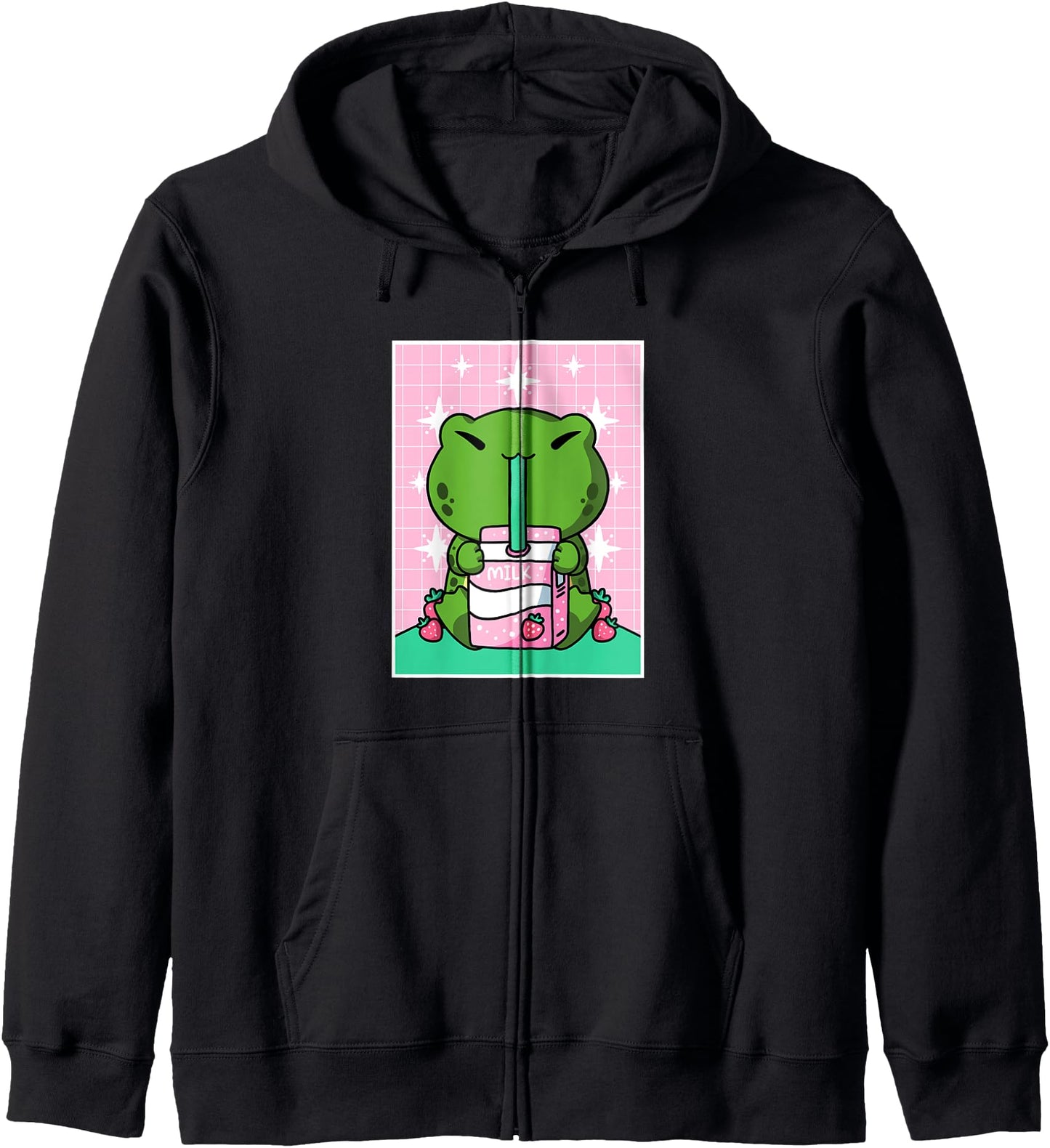 Frog Strawberry Milk Shake Carton Japanese Kawaii Anime Hoodie