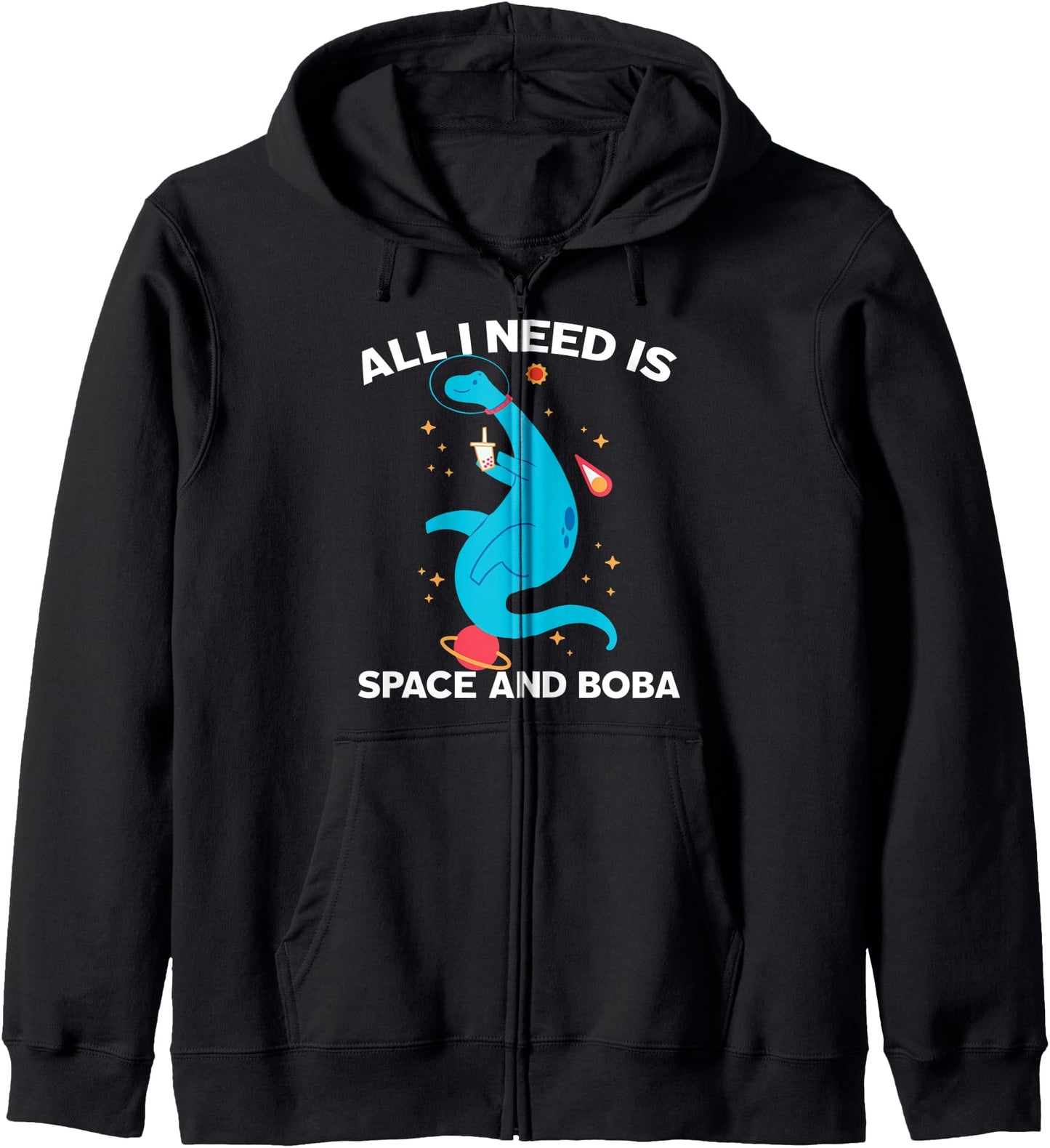 Boba Dinosaurs drinking bubble tea in space Kawaii Japanese Zip Hoodie