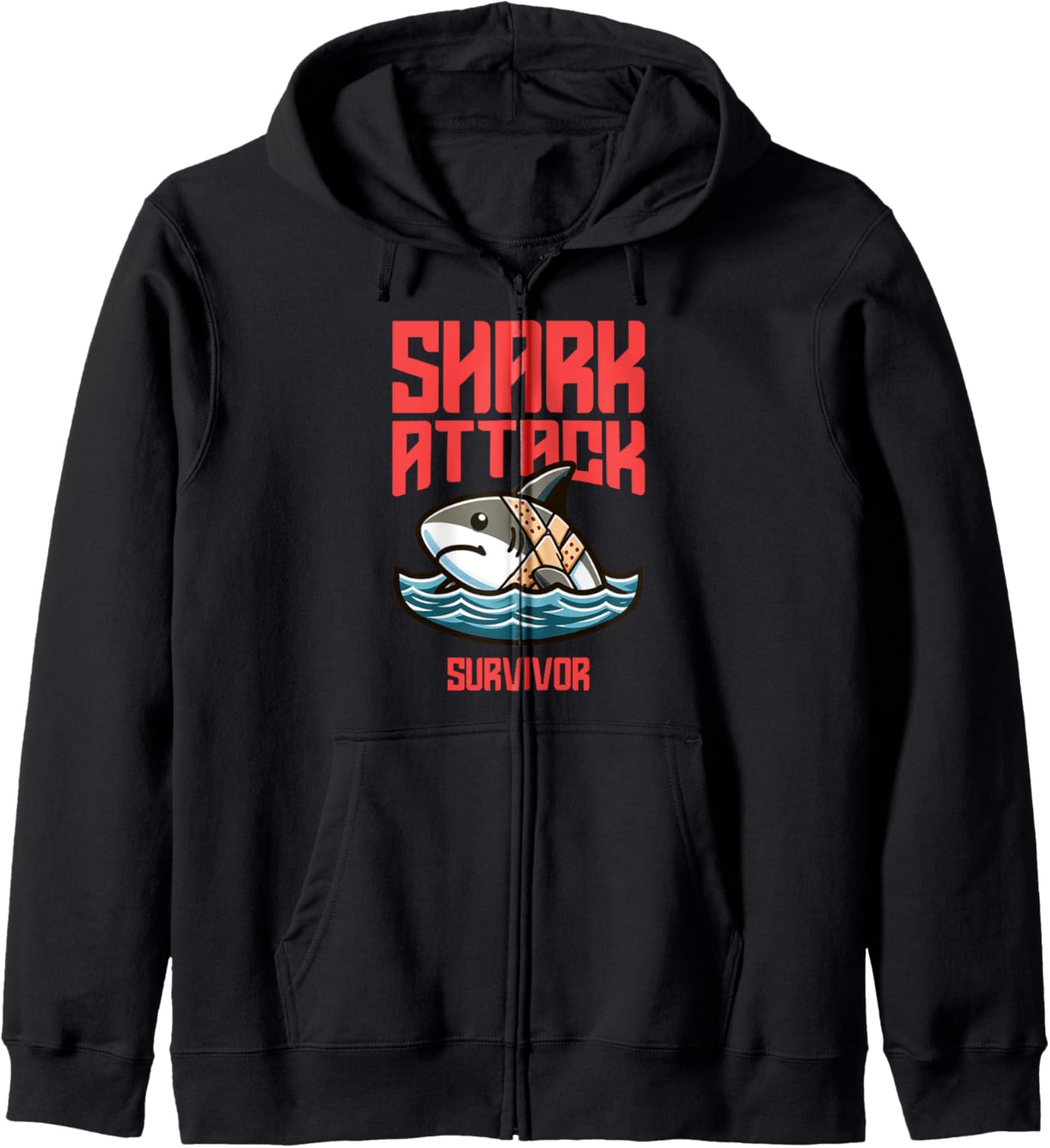 Cool Shark Attack Survivor Injury Beach Funny Shark Zip Hoodie