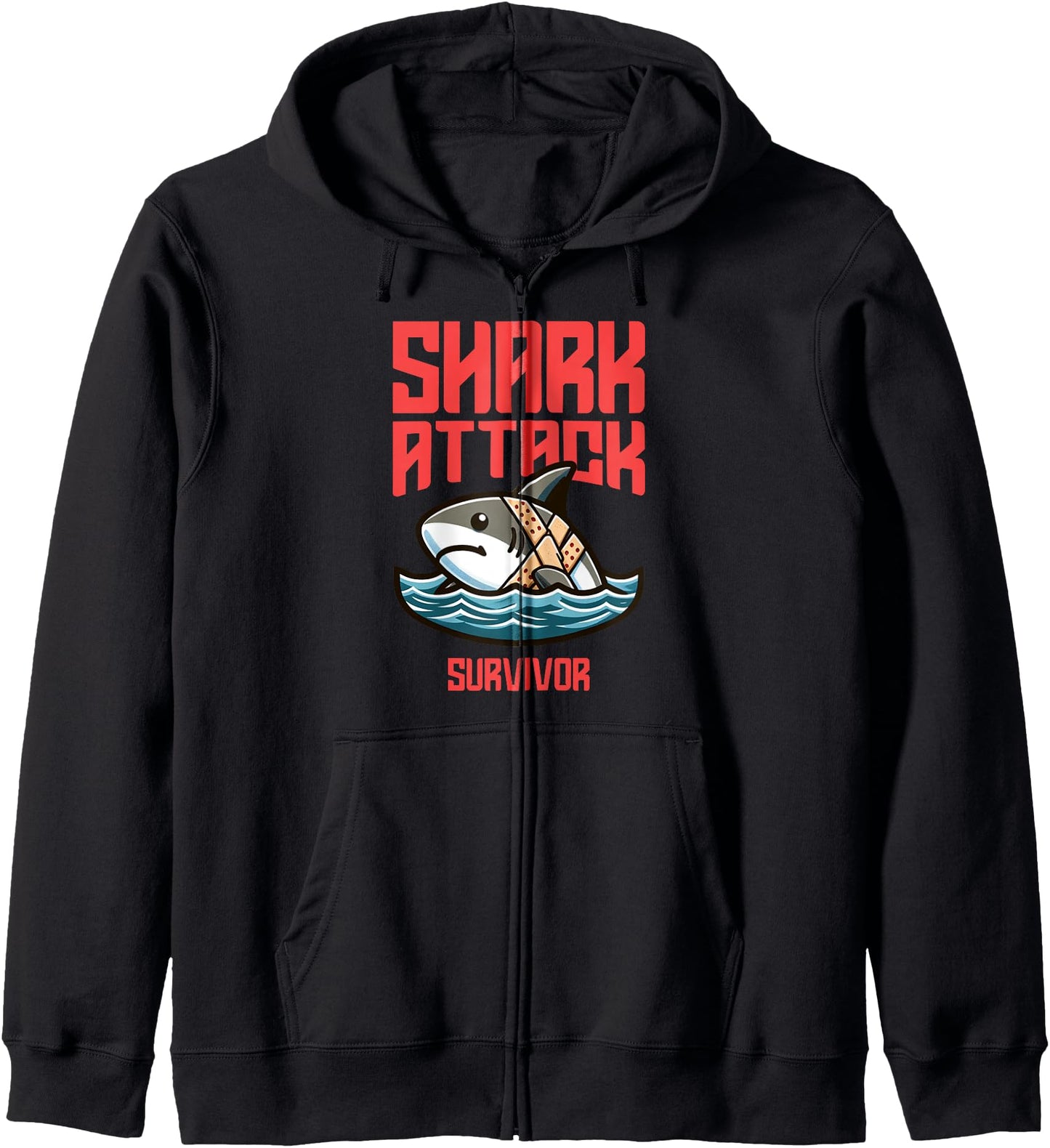 Cool Shark Attack Survivor Injury Beach Funny Shark Zip Hoodie