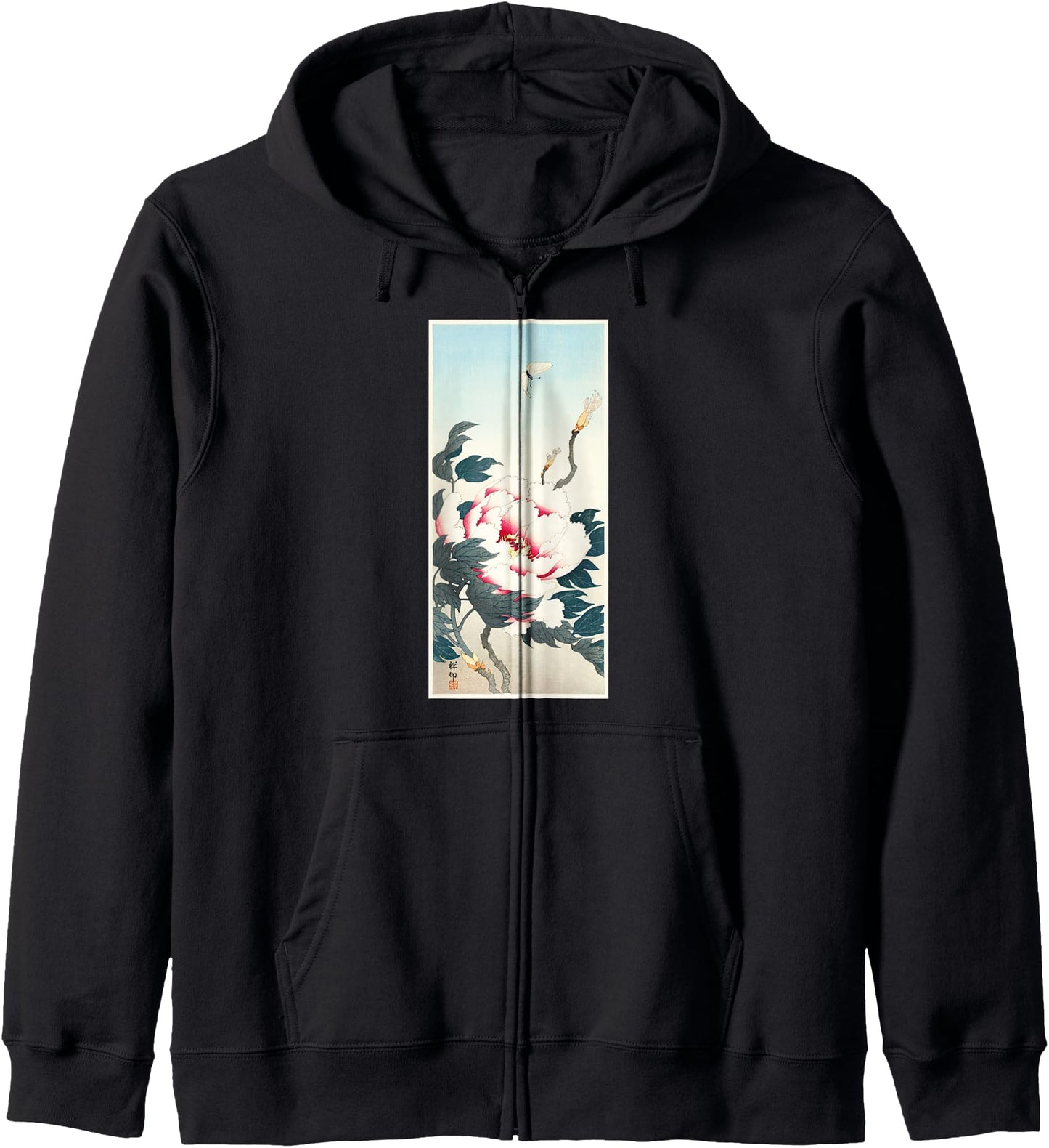 Vintage Peony And Butterfly by Ohara Koson Japanese Art Zip Hoodie