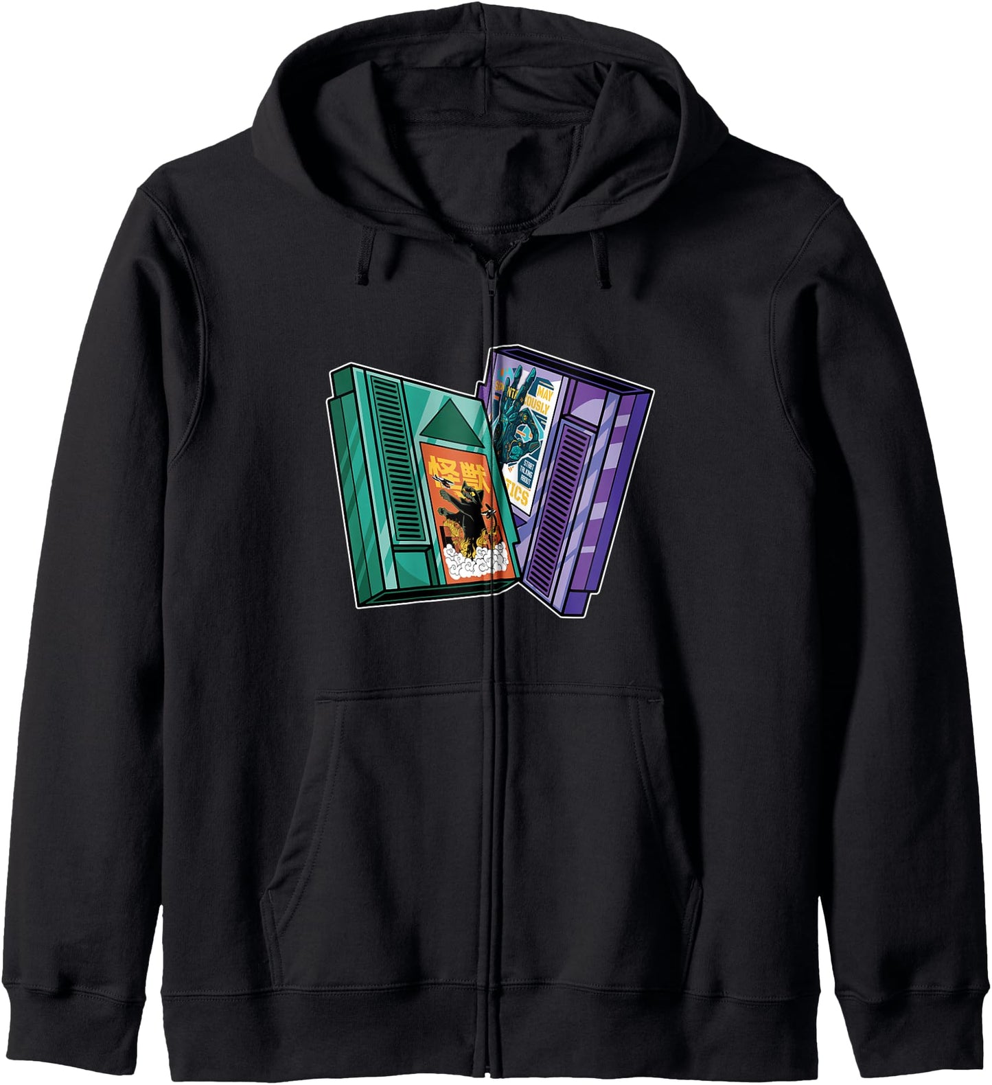 Retro Vintage Game Cartridge Design - Anime Japanese Zip Hoodie
