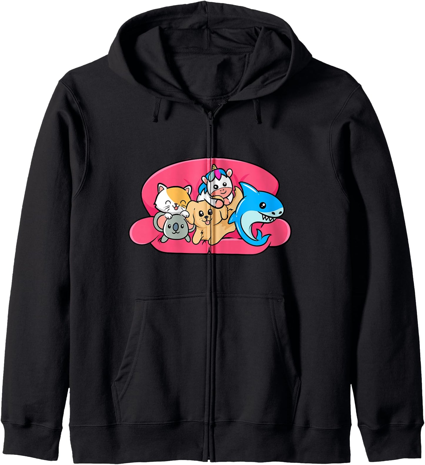 Animal Puppies On A Couch - Cute Kawaii Anime Japanese Zip Hoodie