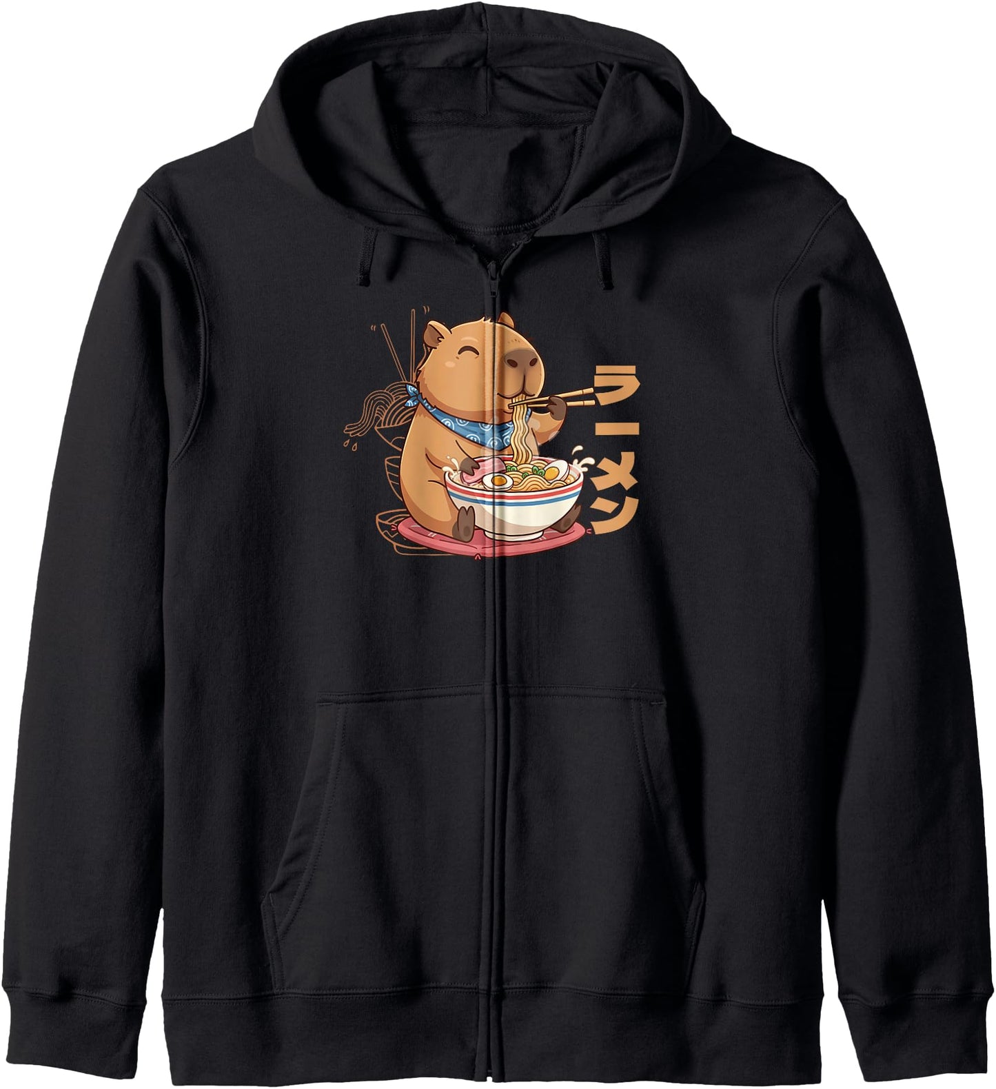 Cute Kawaii Capybara Eating Ramen Boys Girls Men Women Zip Hoodie