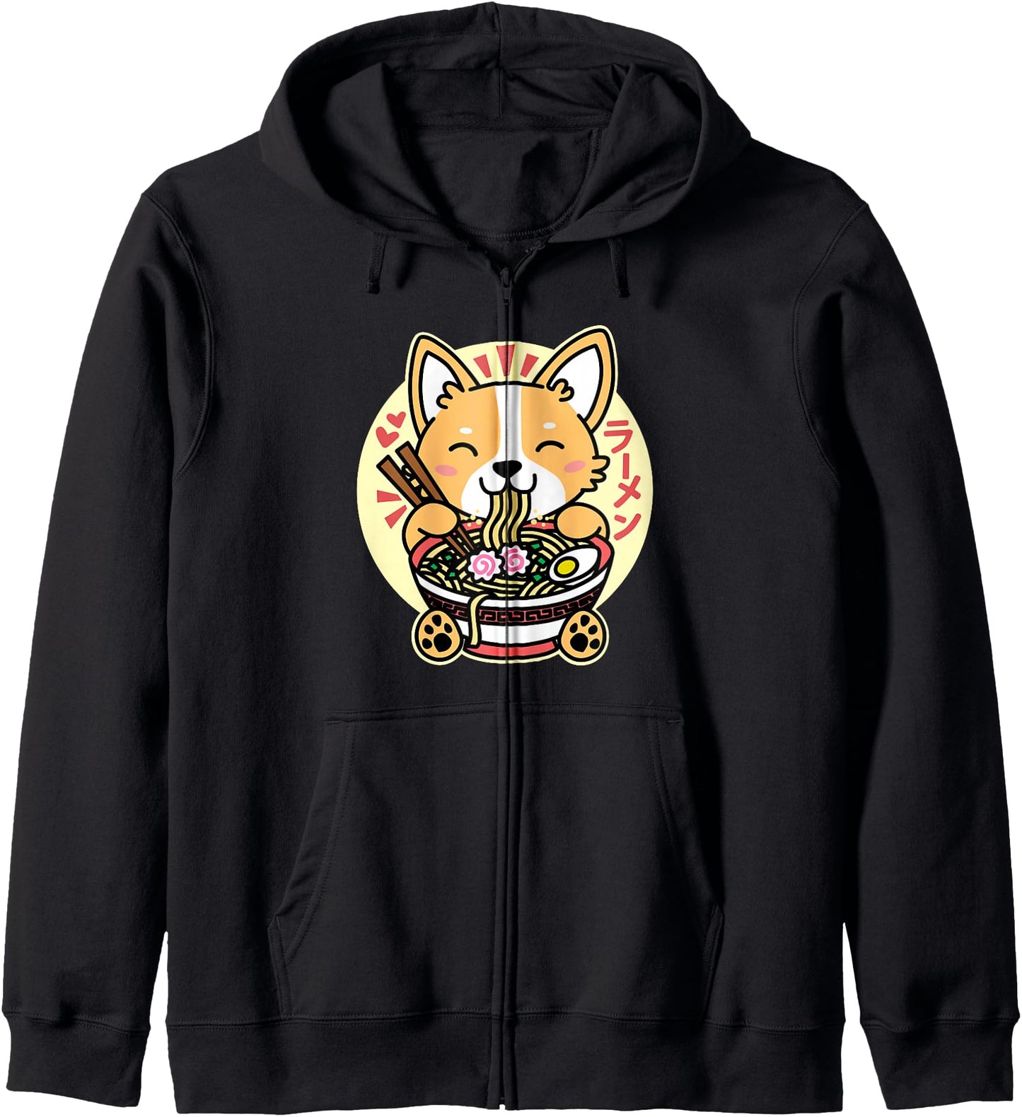 Kawaii Ramen Cute Anime Dog Corgi Japanese Noodles Zip Hoodie