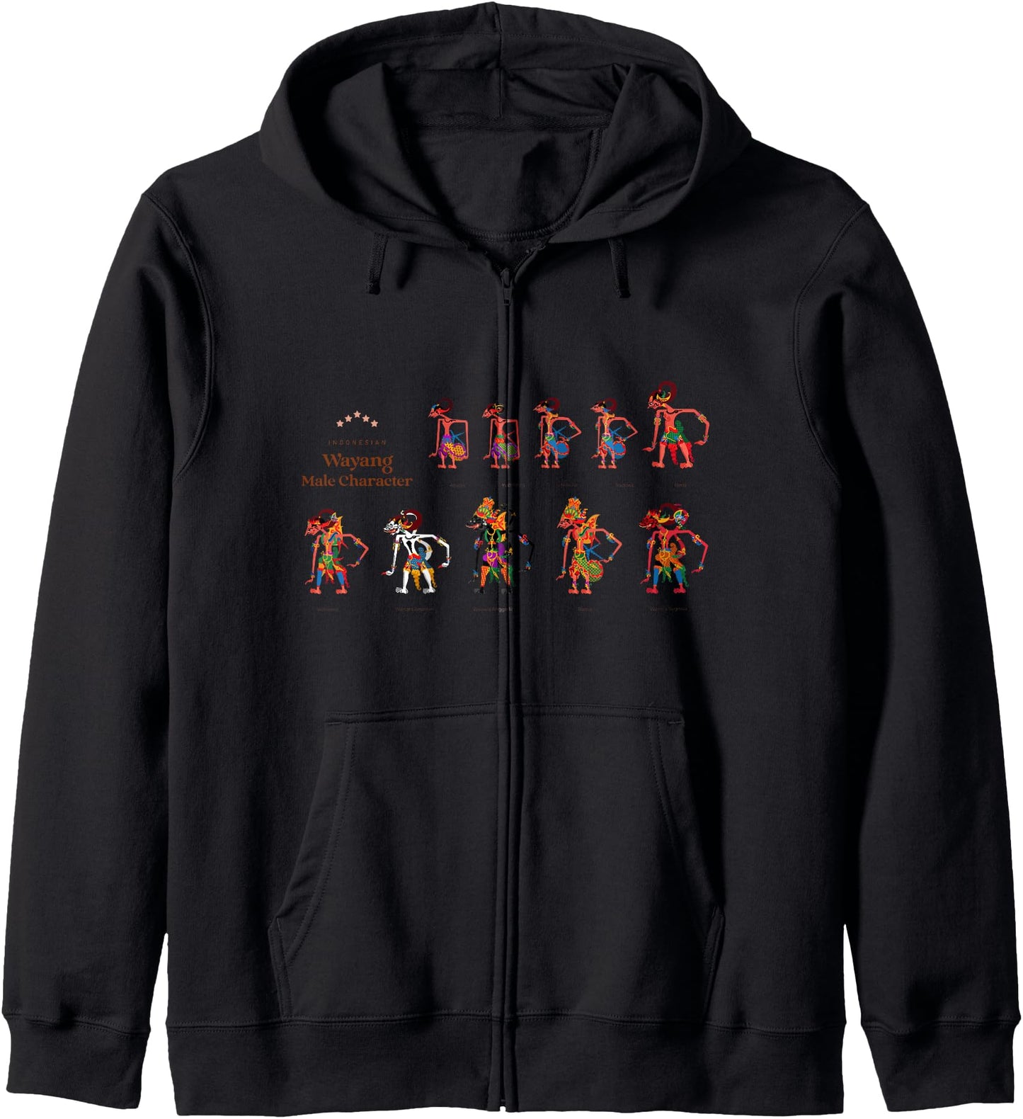Wayang Male Characters: Heroes of Javanese Shadow Art Zip Hoodie