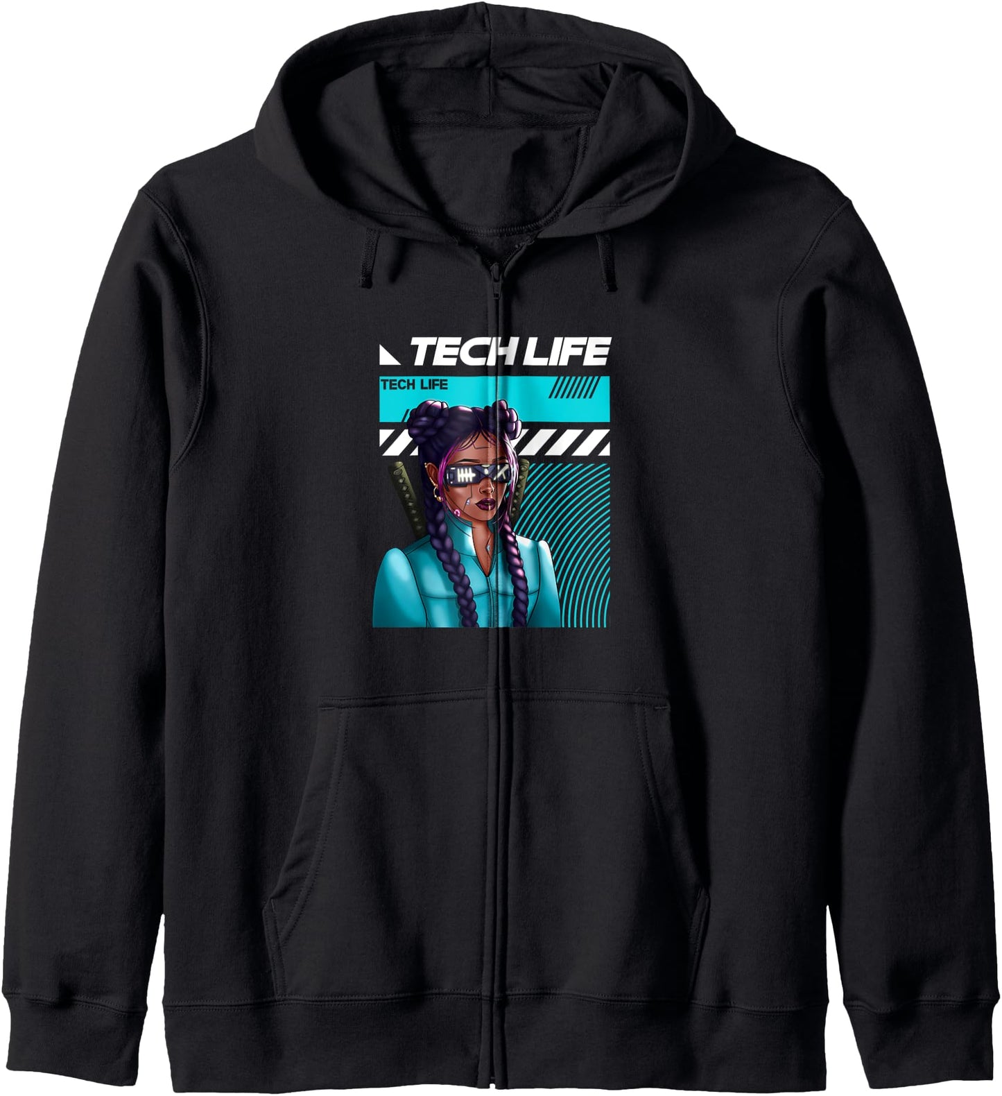 Tech Life Virtual Reality Girl Gamer Japanese Anime Katana Zip Hoodie