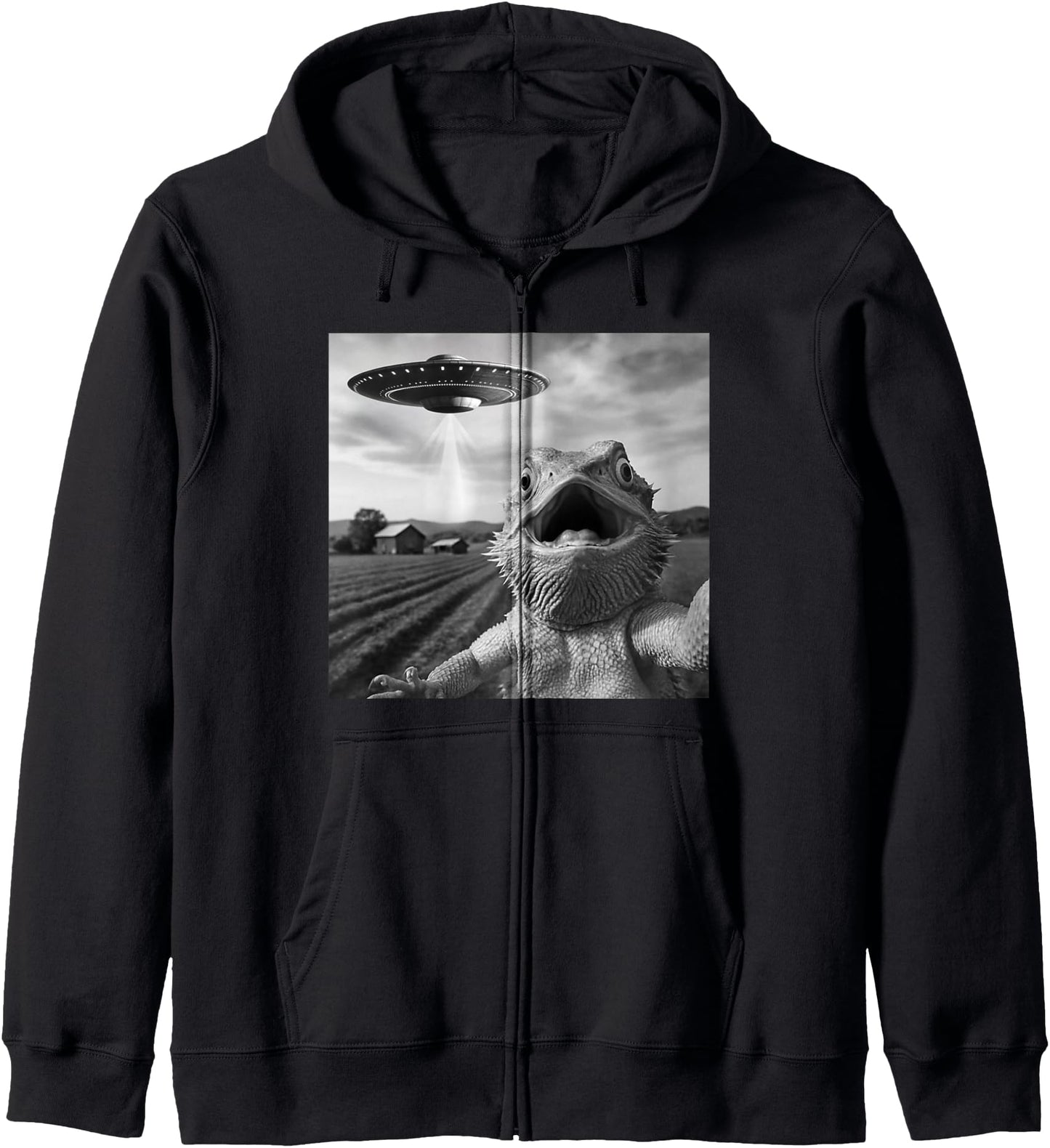Funny Bearded Dragon Selfie With Alien UFO Zip Hoodie