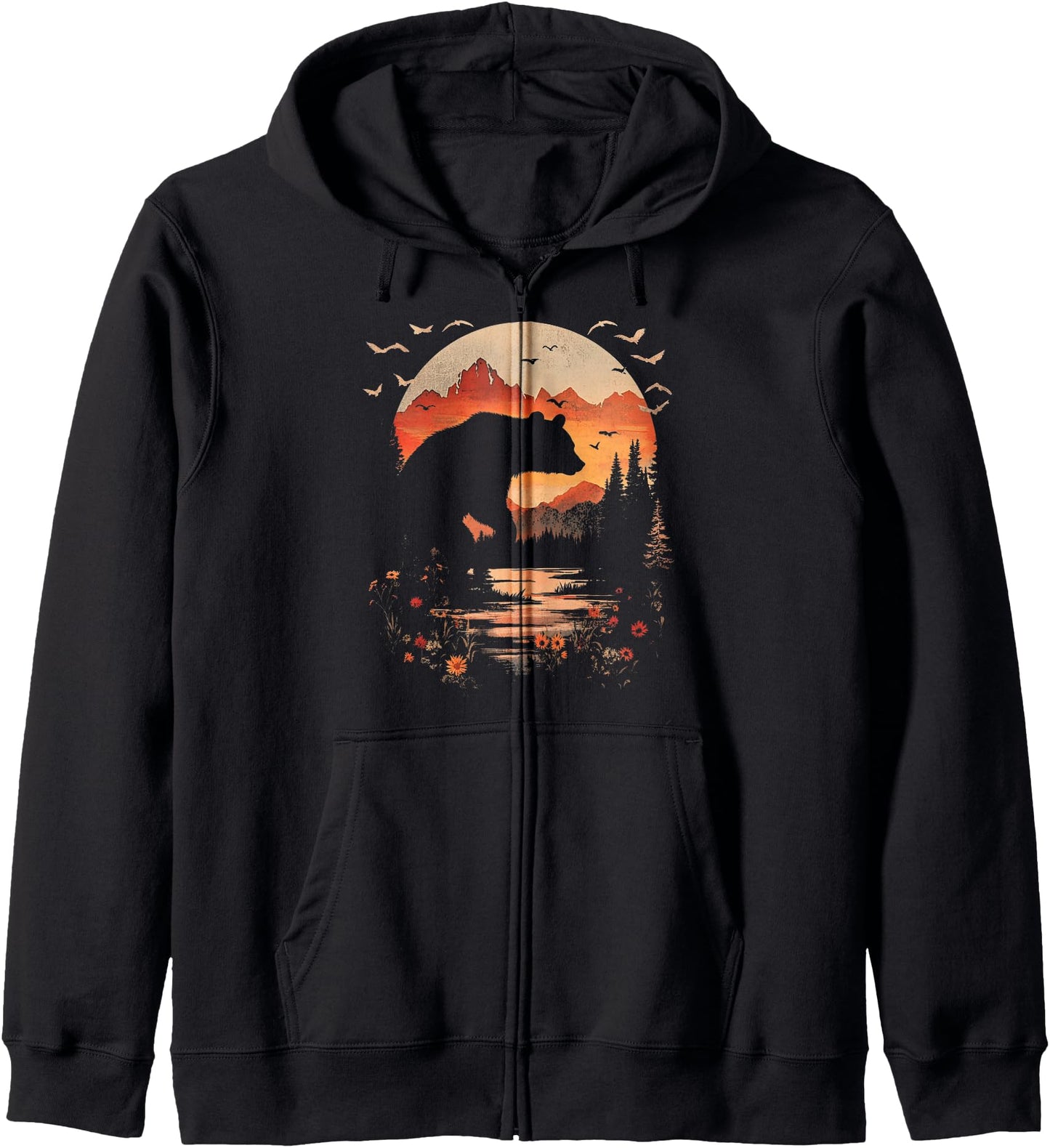 Vintage Bear Japanese Art Zip Hoodie